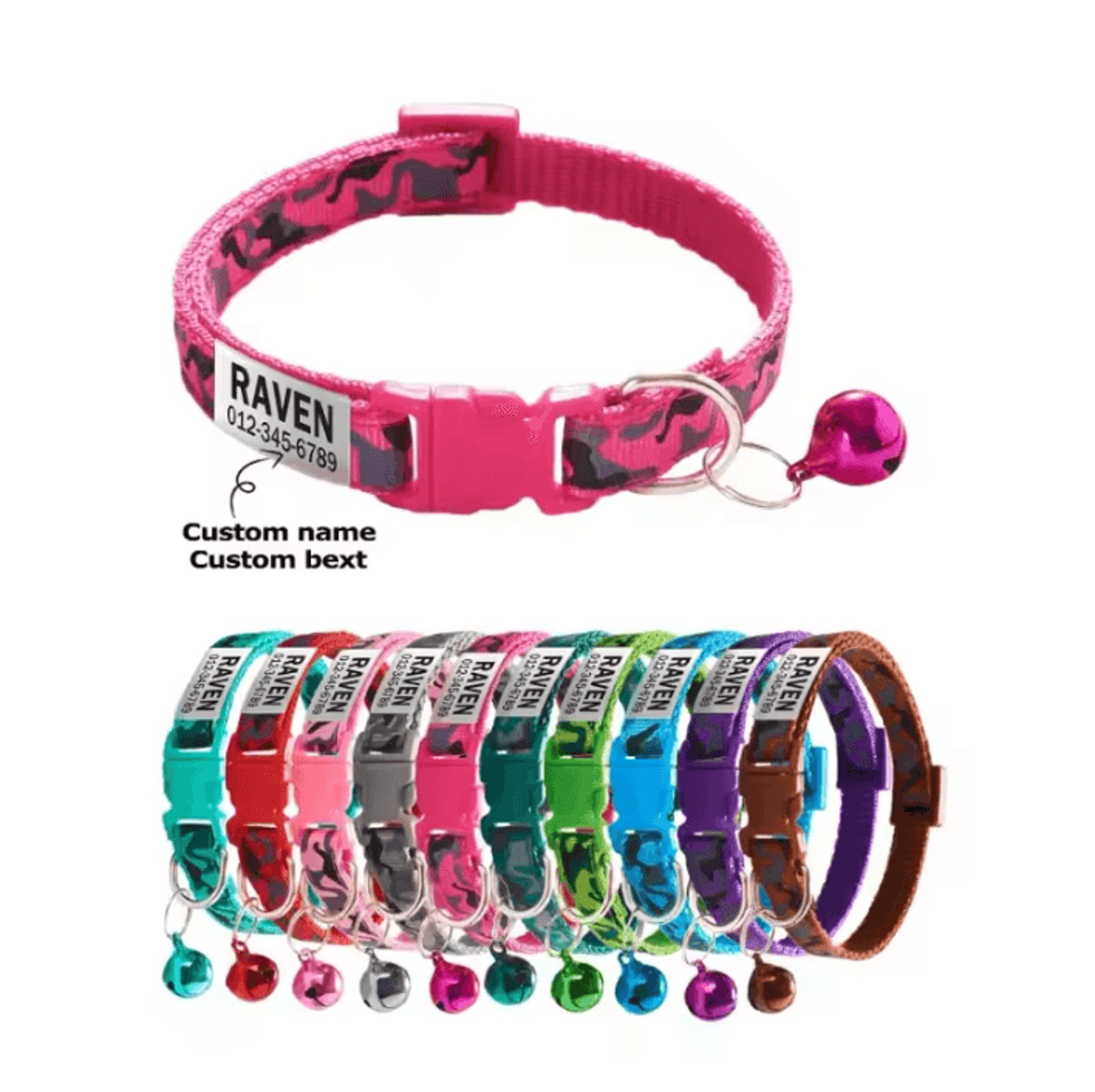 CamoPaws Personalized Pet Collar  Custom Name ID Collar With Bell For Cats  Small Dogs 0