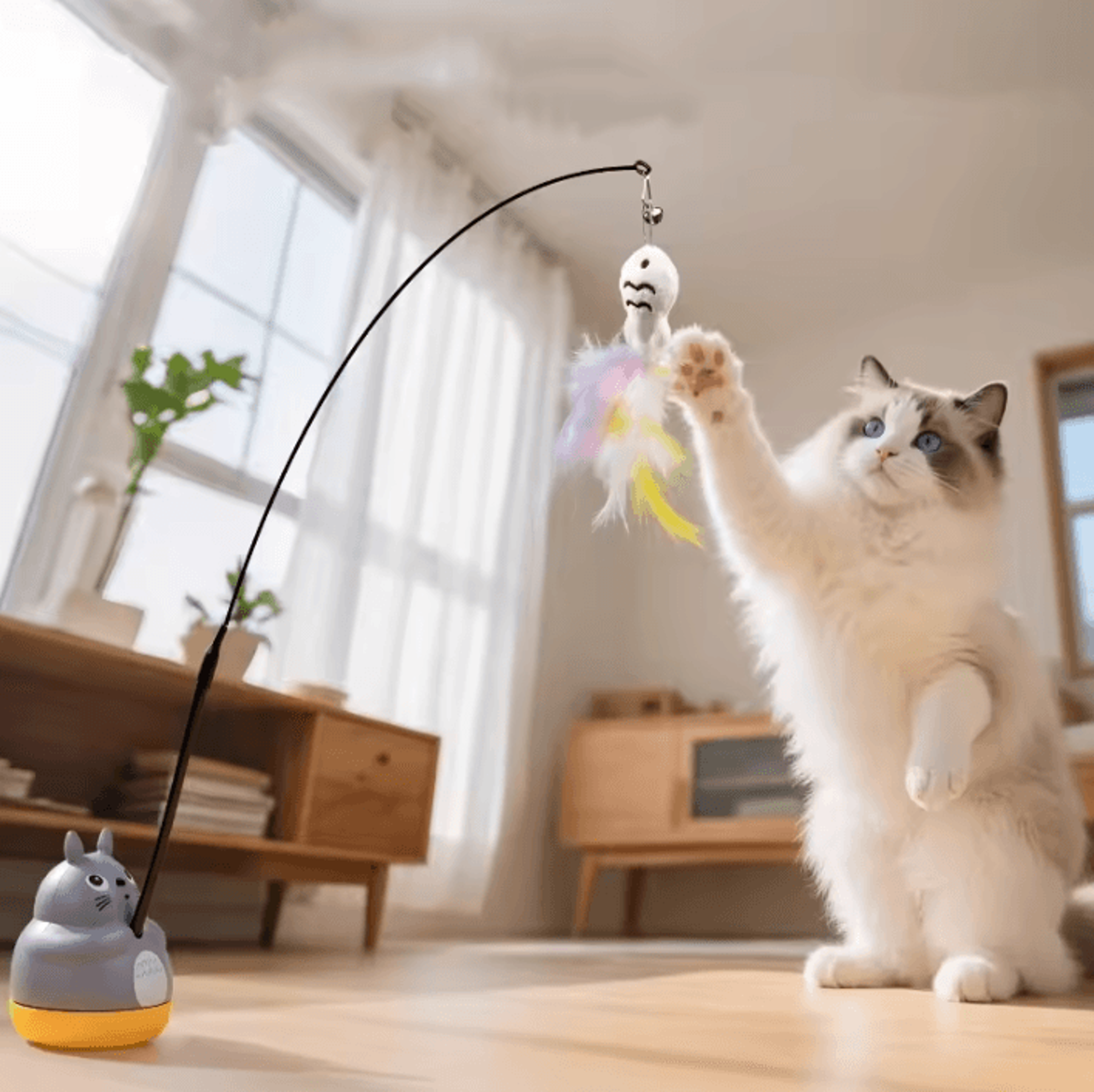 Feather Flutter Cat Wand Toy  Interactive Cat Feather Toy For Endless Chase  Play 0