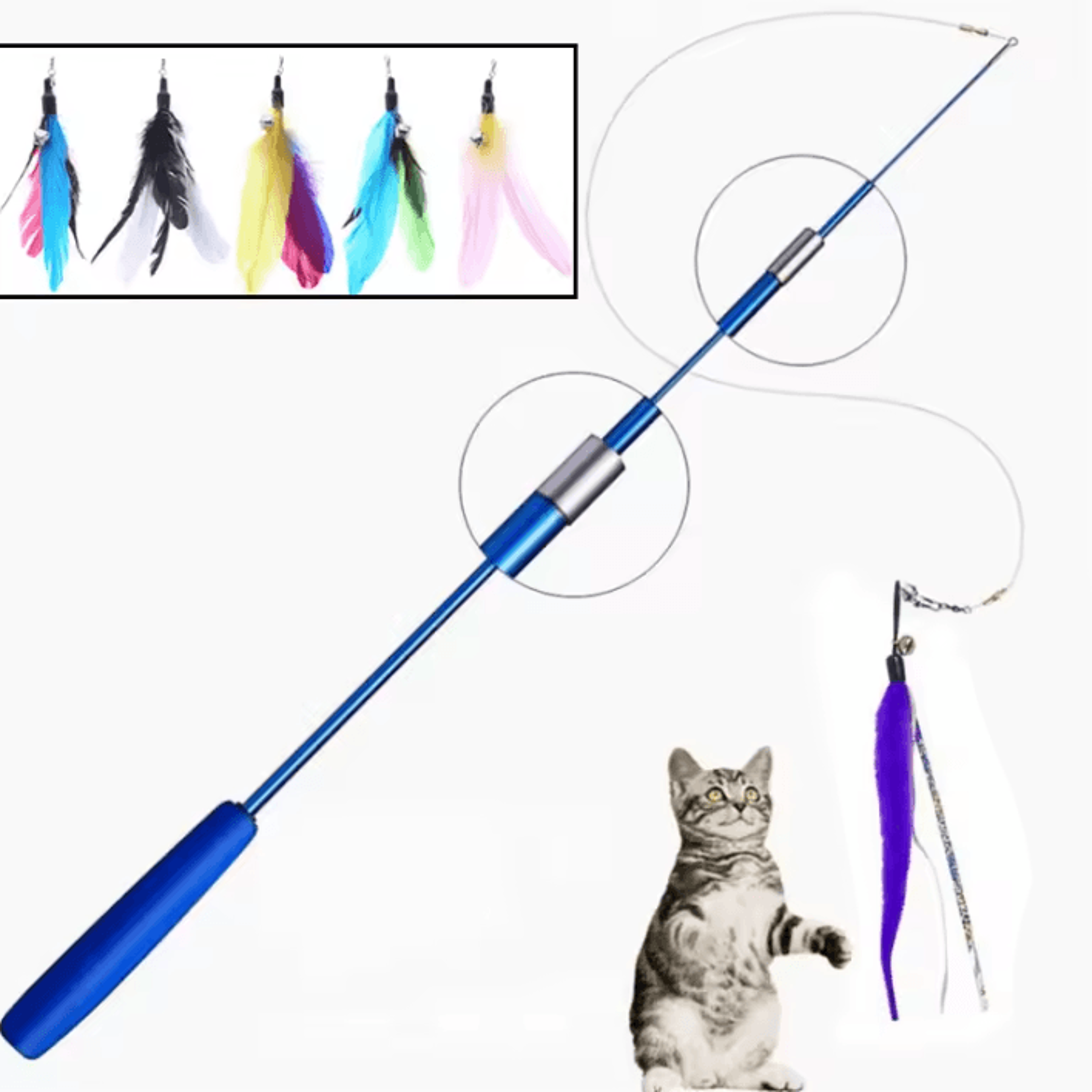 Extendable Feather Chase Wand  Cat Teaser Wand For Interactive Play  Exercise 0