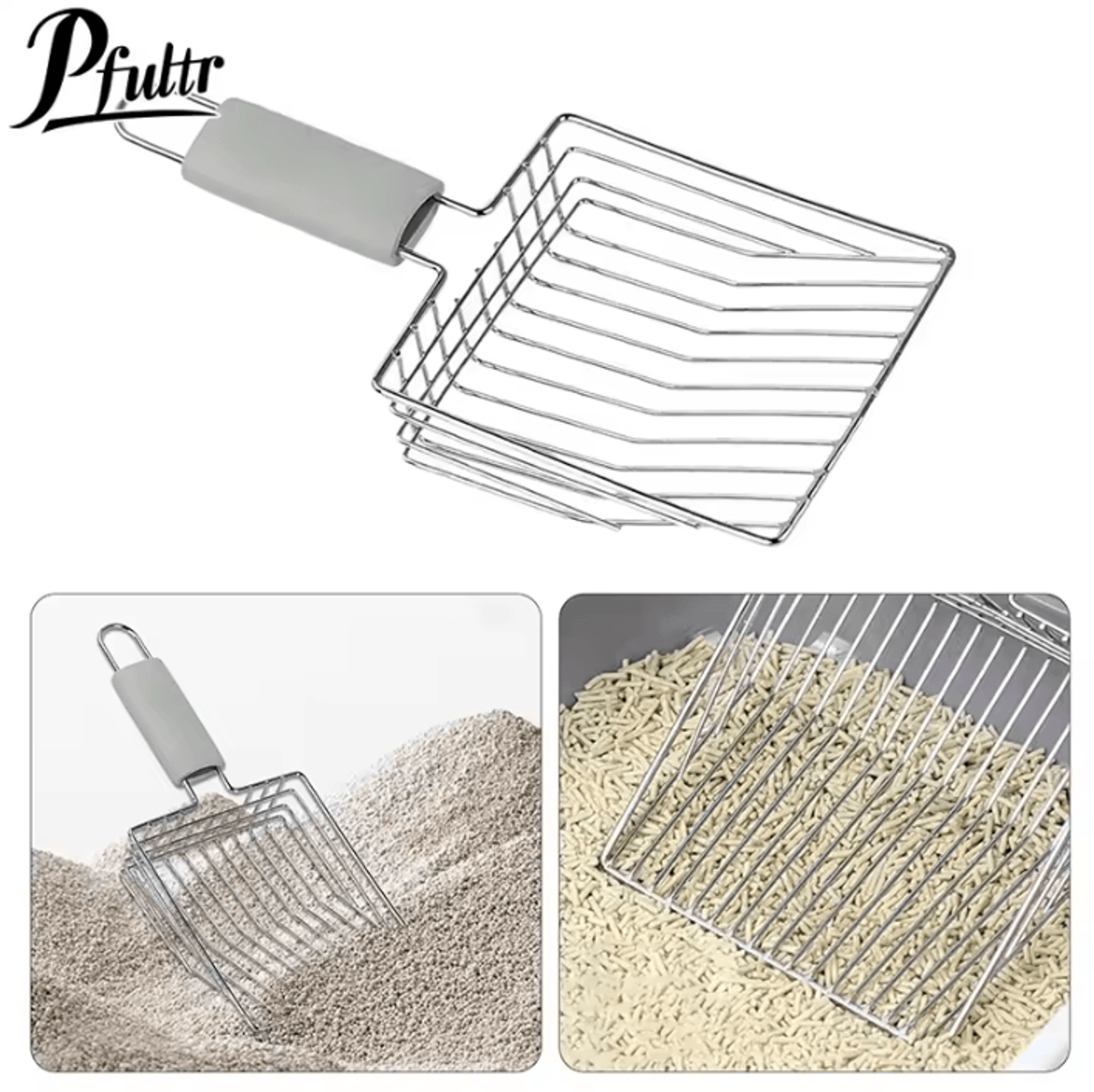 heavy-duty stainless steel cat litter scoop with aluminum handle