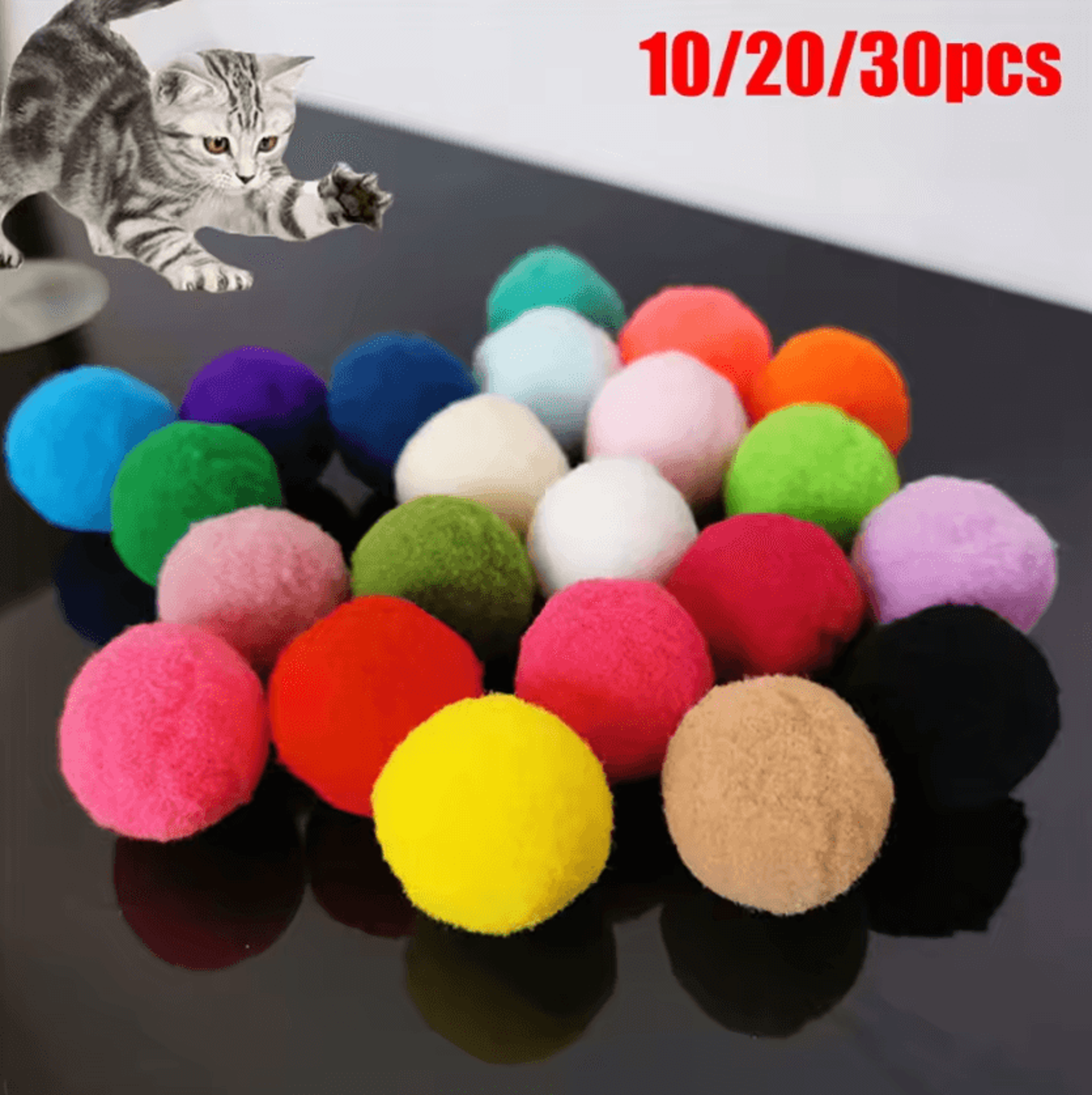 Mini Plush Pom Pom Cat Toy Set 0
