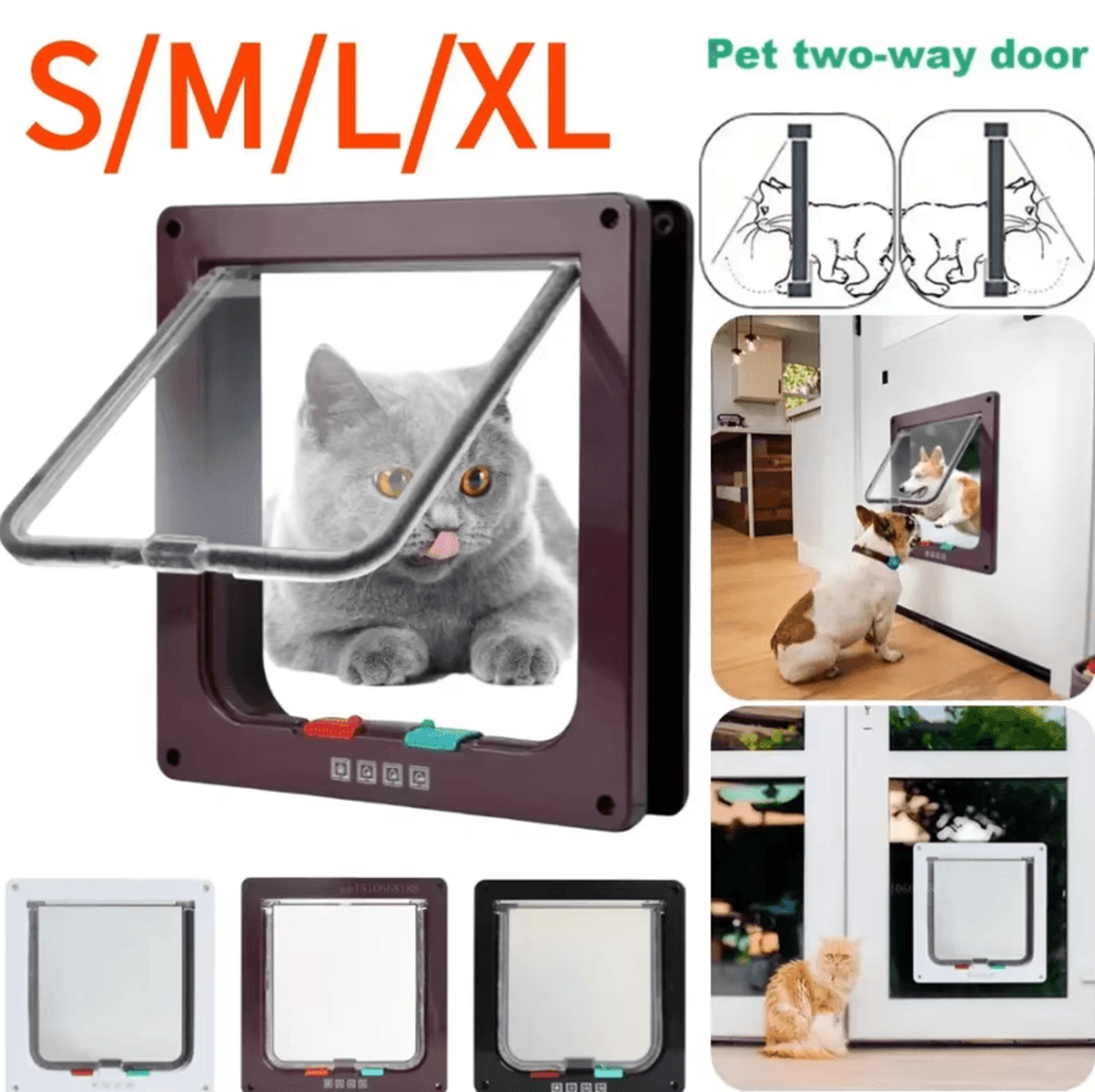 4Way Locking Weatherproof Cat Door For Cats  Small Pets 0
