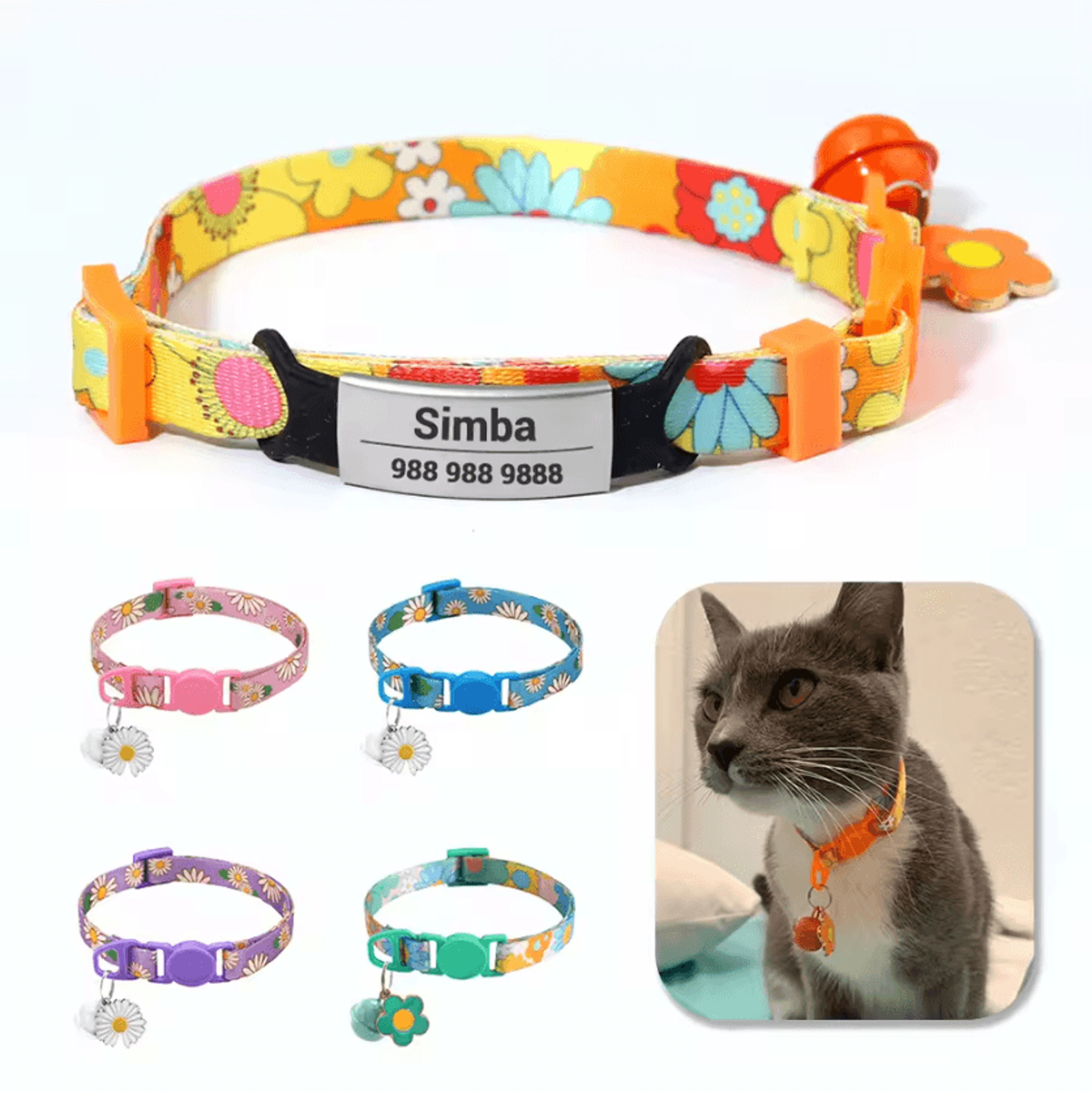 safetag personalized cat collar with engraved id & bell