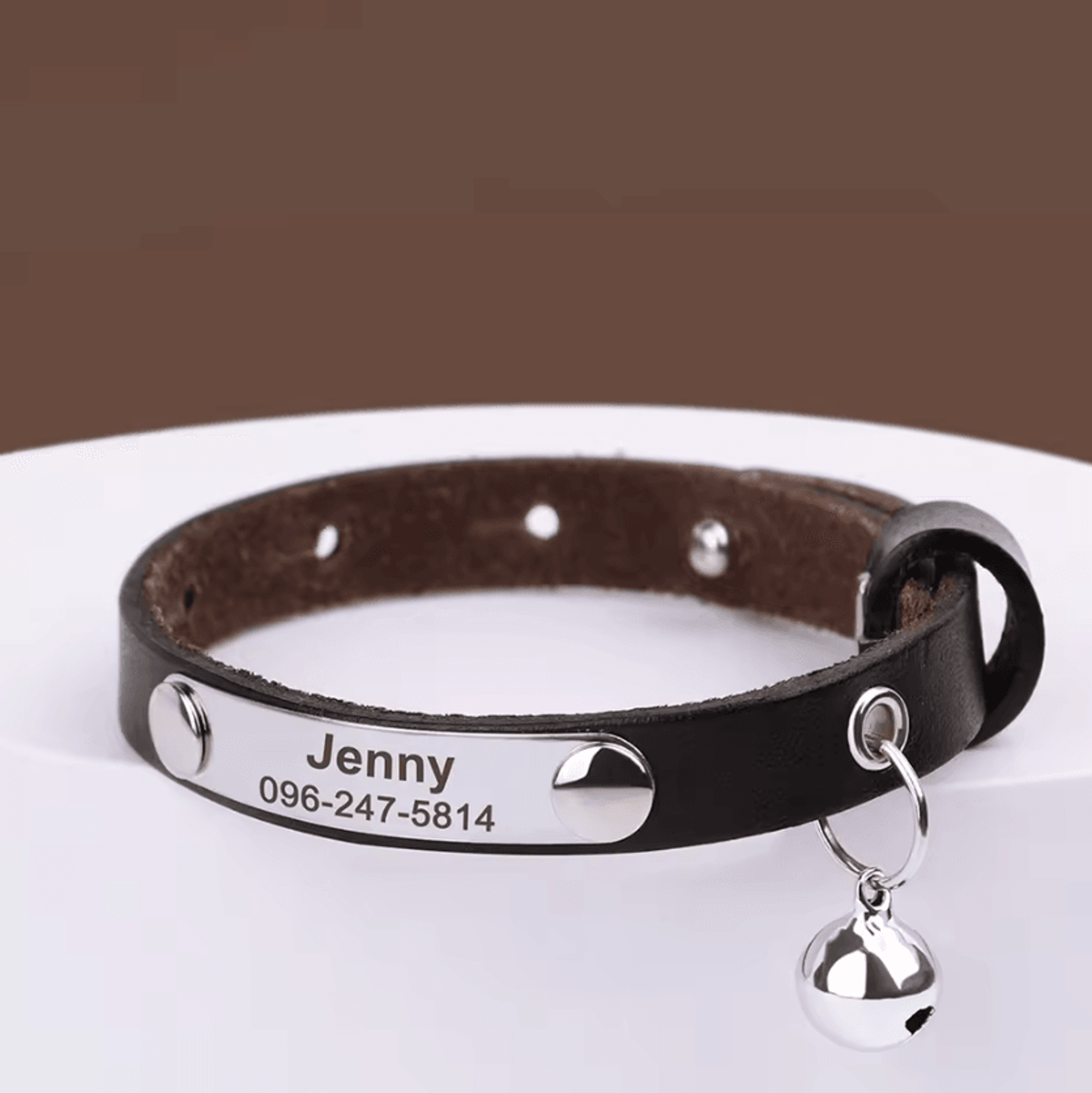 LuxeTag Personalized Leather Cat Collar With Engraved ID  Bell 5