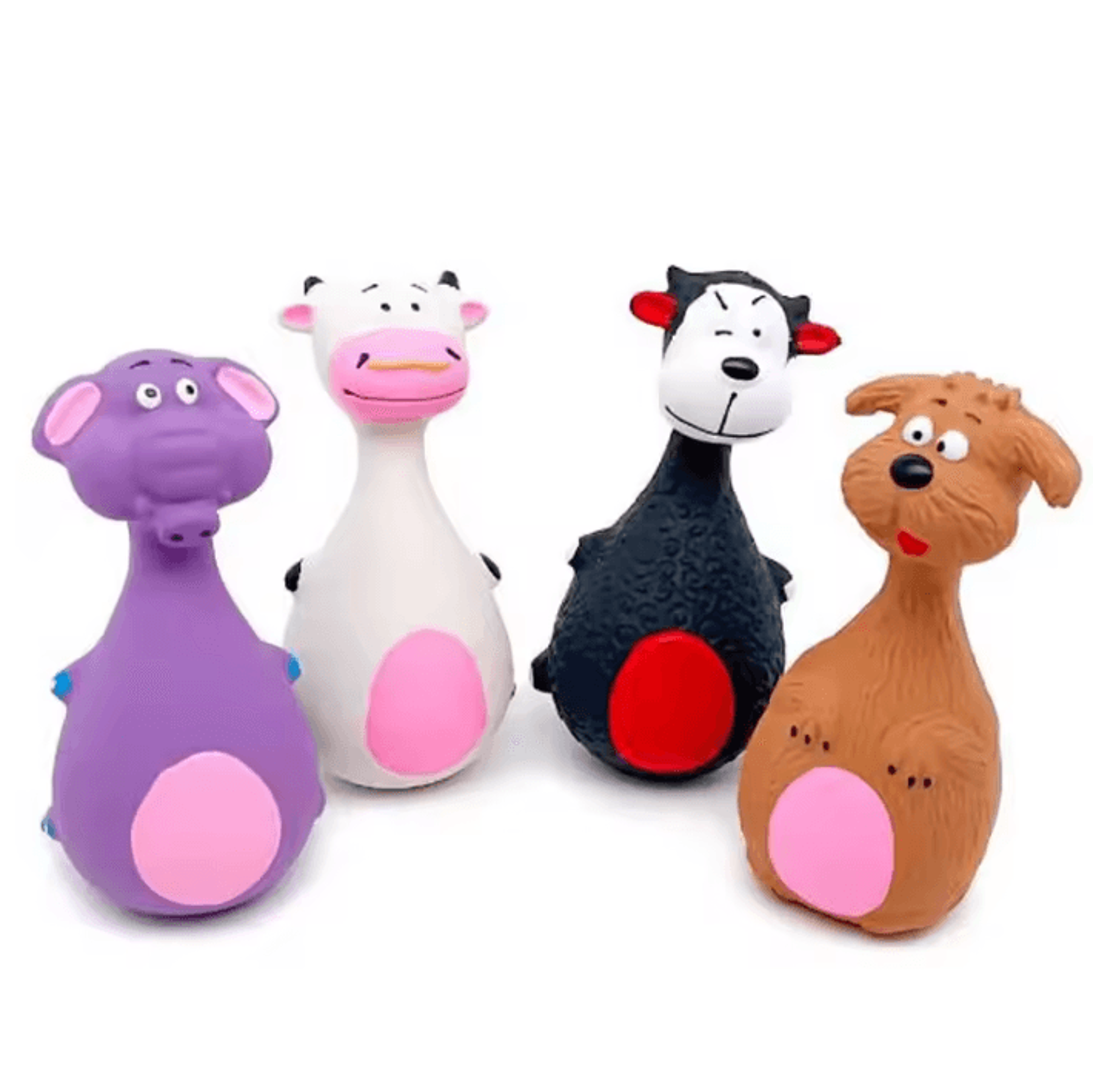 squeakysafari latex dog chew toy – elephant & cow edition