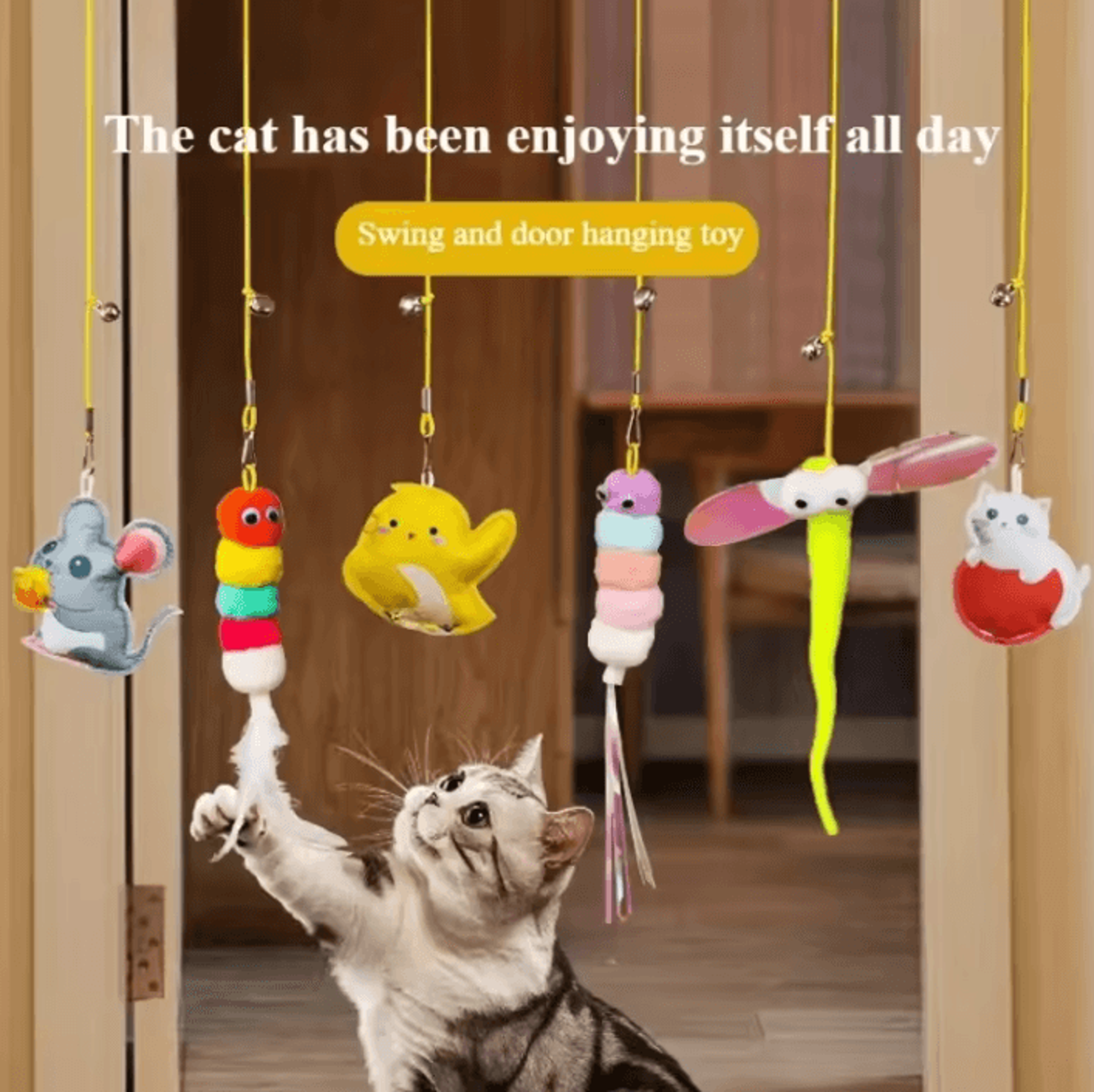 doordangler interactive hanging cat toy with feather teaser