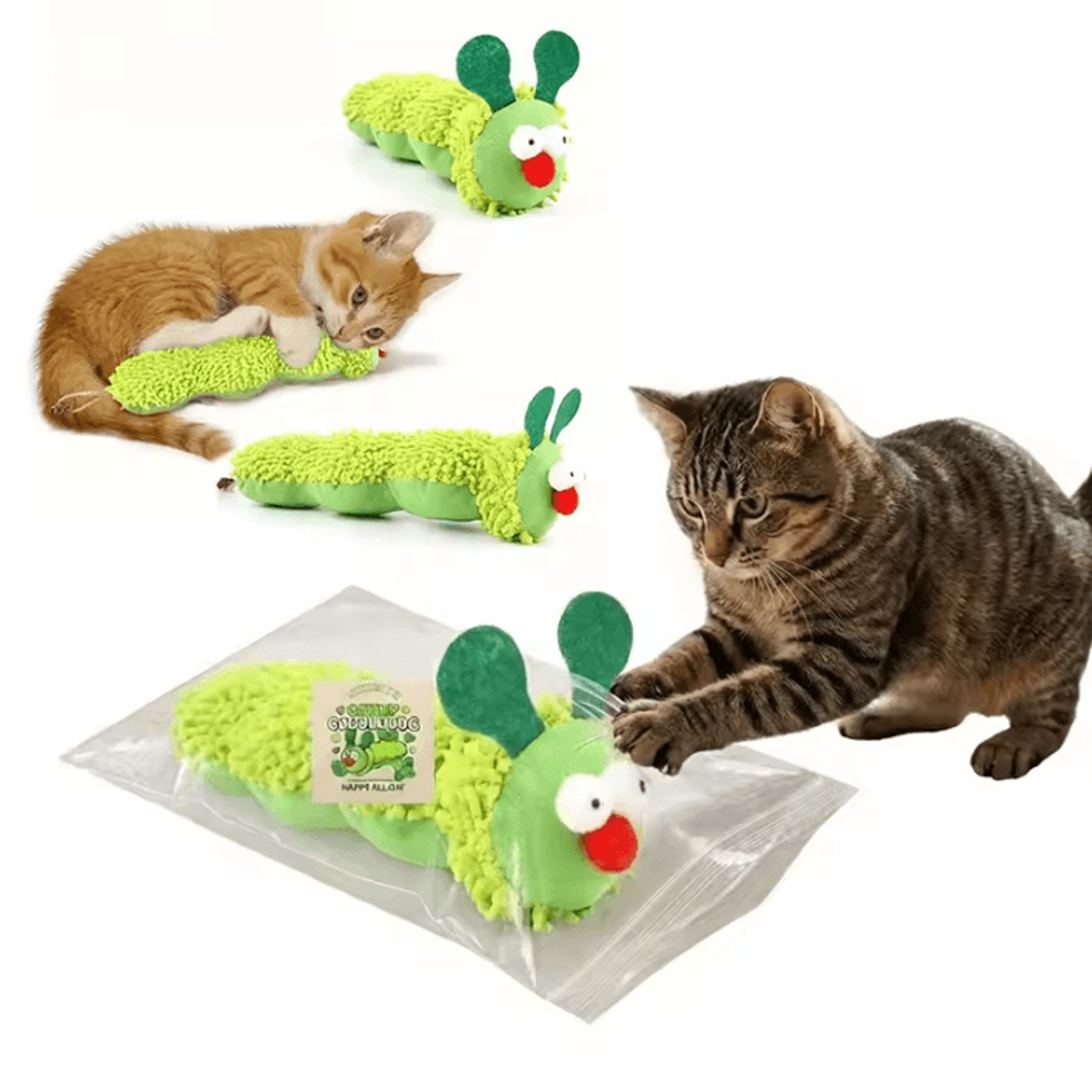Green Caterpillar Catnip Plush Toy  Interactive Teeth Cleaning Toy For Indoor Cats 0