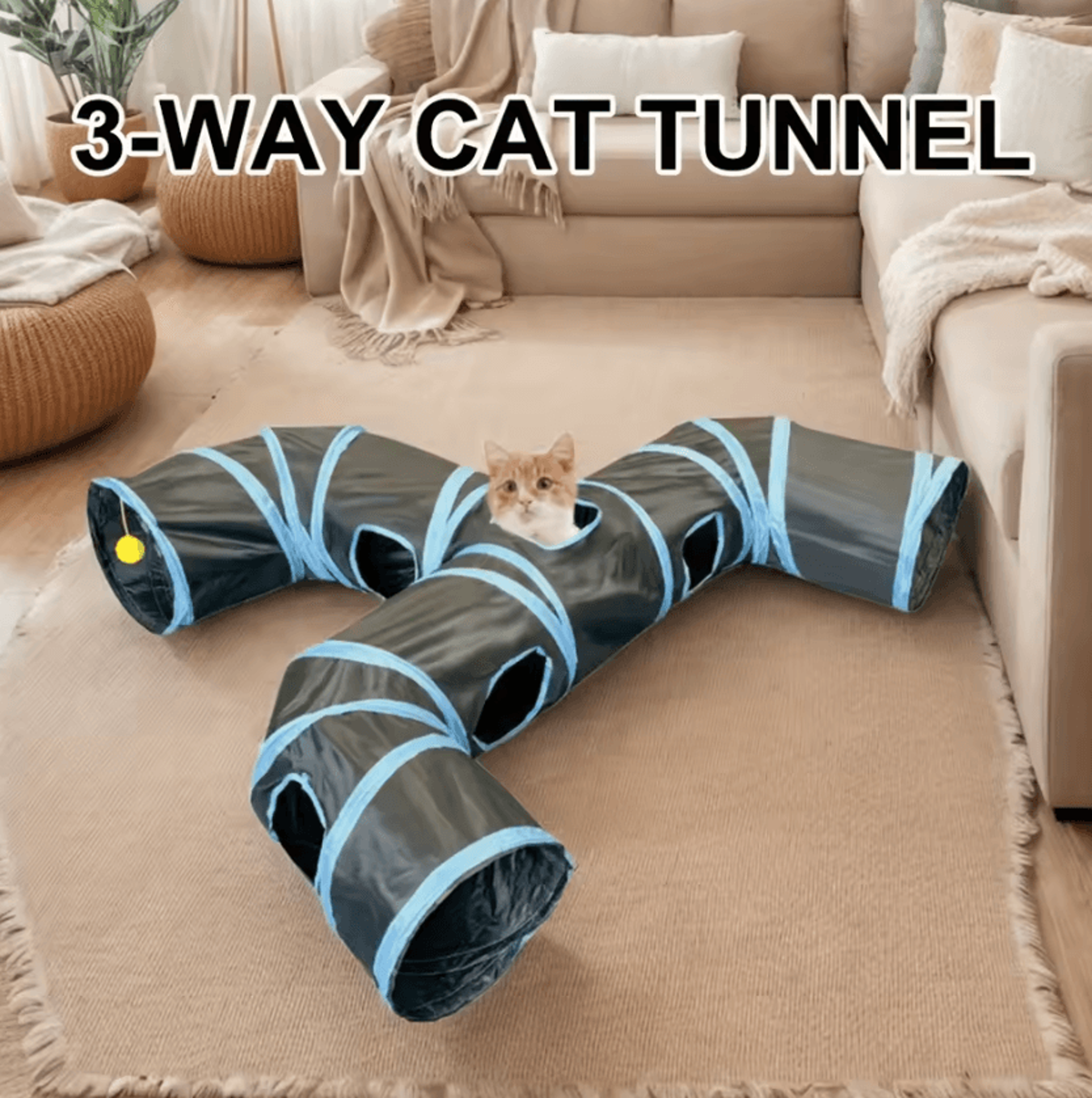 Extended ThreeWay Cat Tunnel Toy  Interactive Rolling Dragon Play Tunnel 3