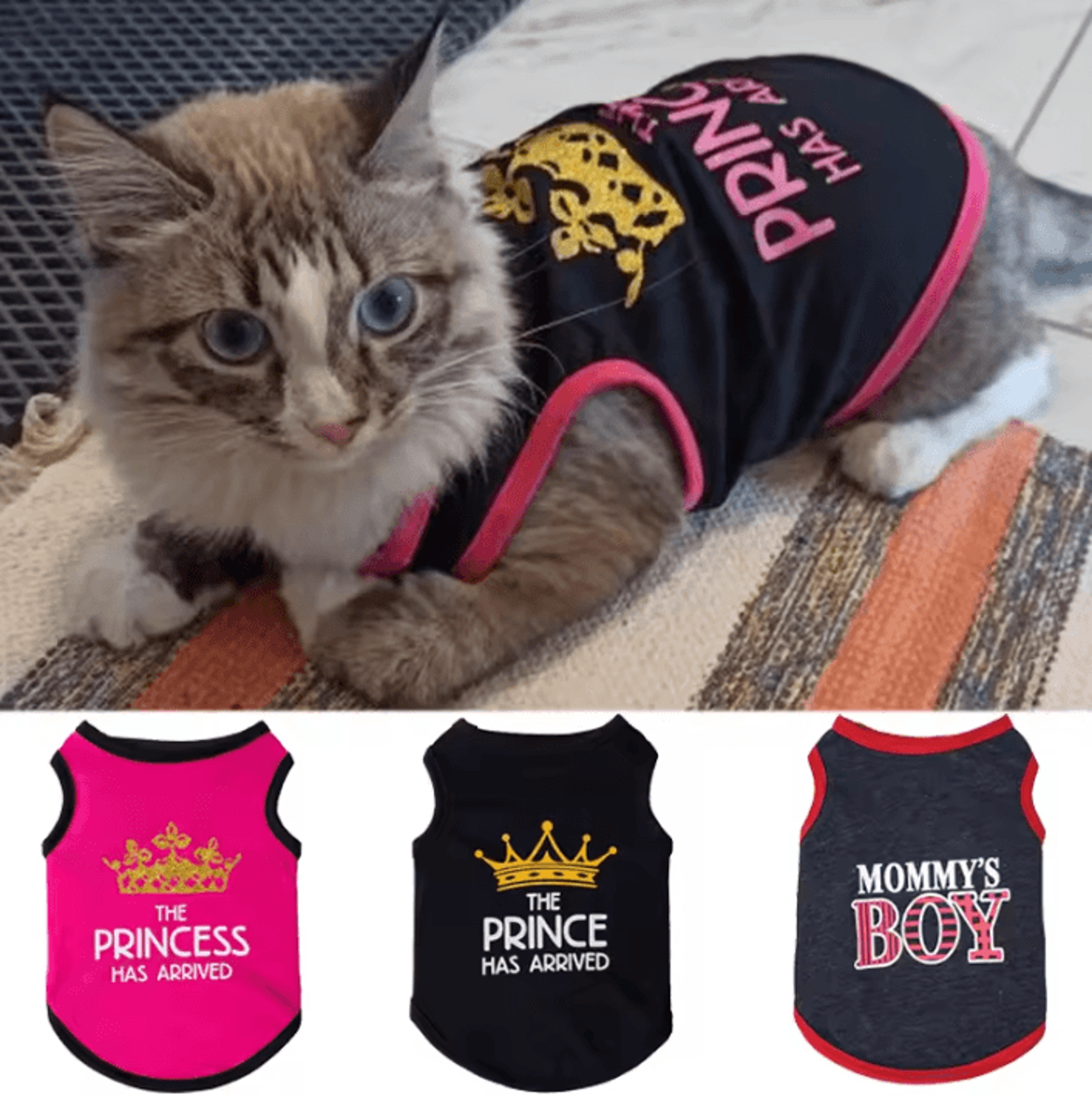princess print summer cotton vest for sphynx cats & small pets