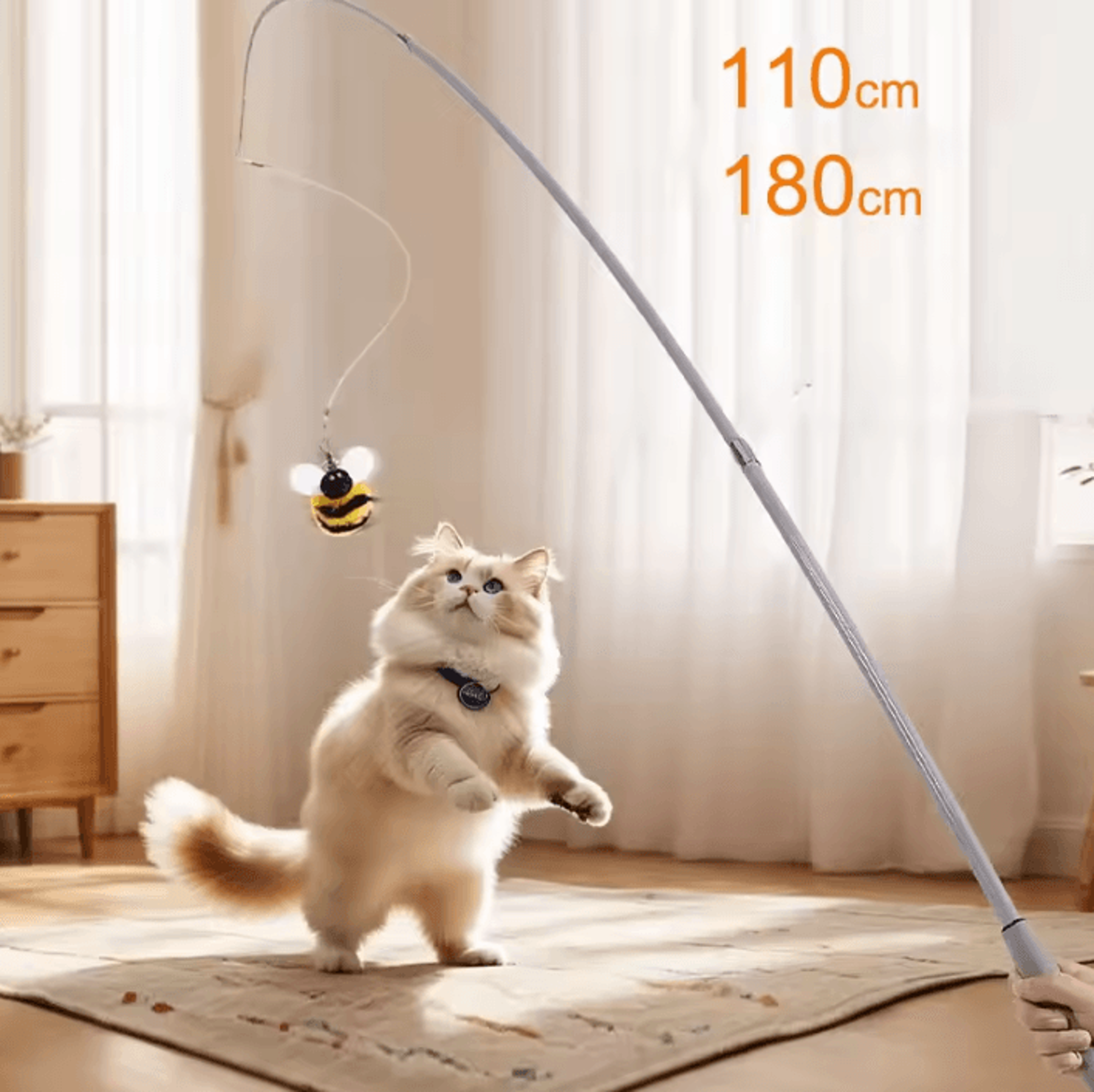 Carbon Fiber Telescopic Cat Teaser Wand  110cm Interactive Feather Toy 0
