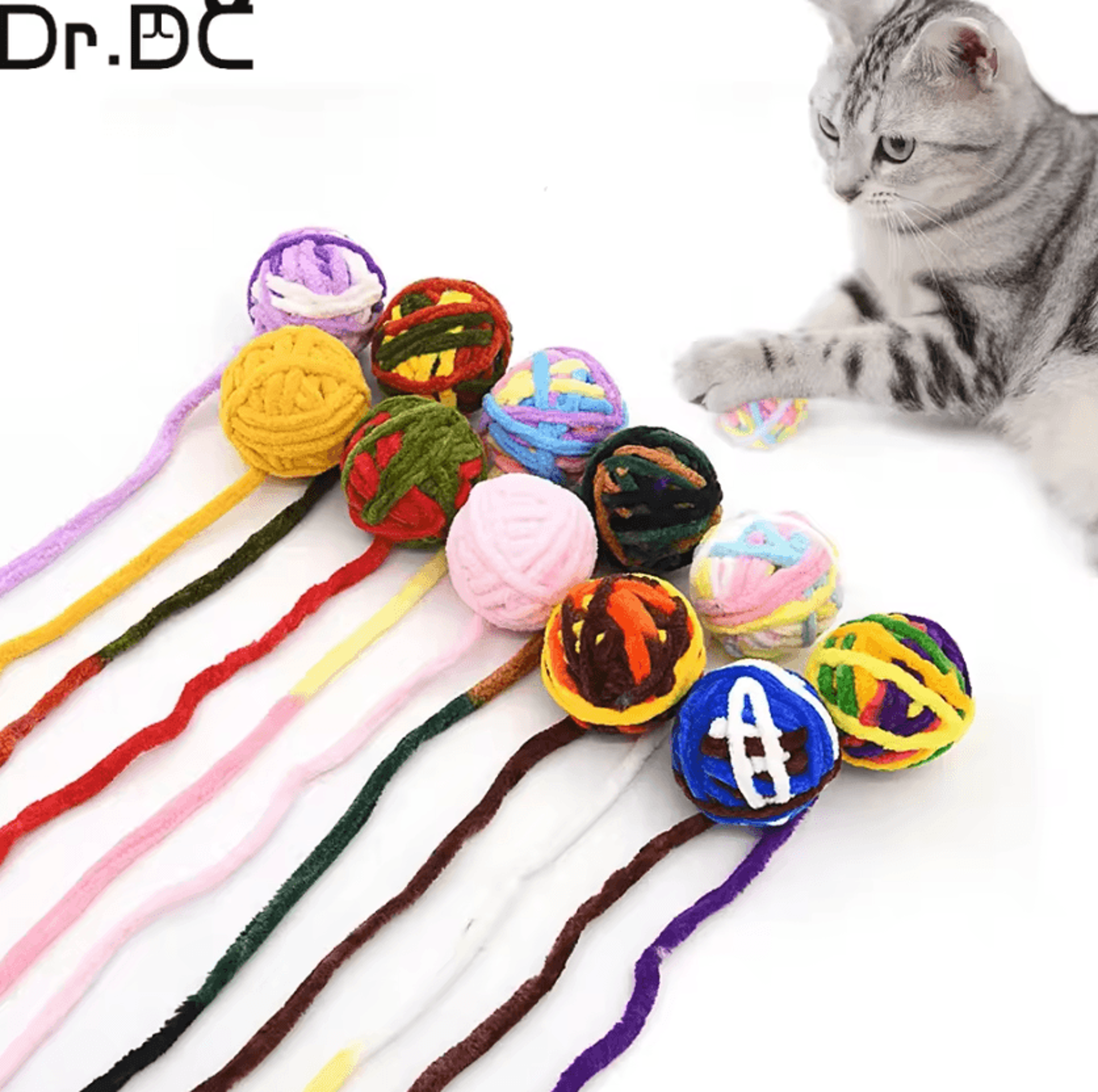 DrDC Colorful Wool Ball Cat Toy Set  SelfPlay Chew  Chase Toys For Cats 0