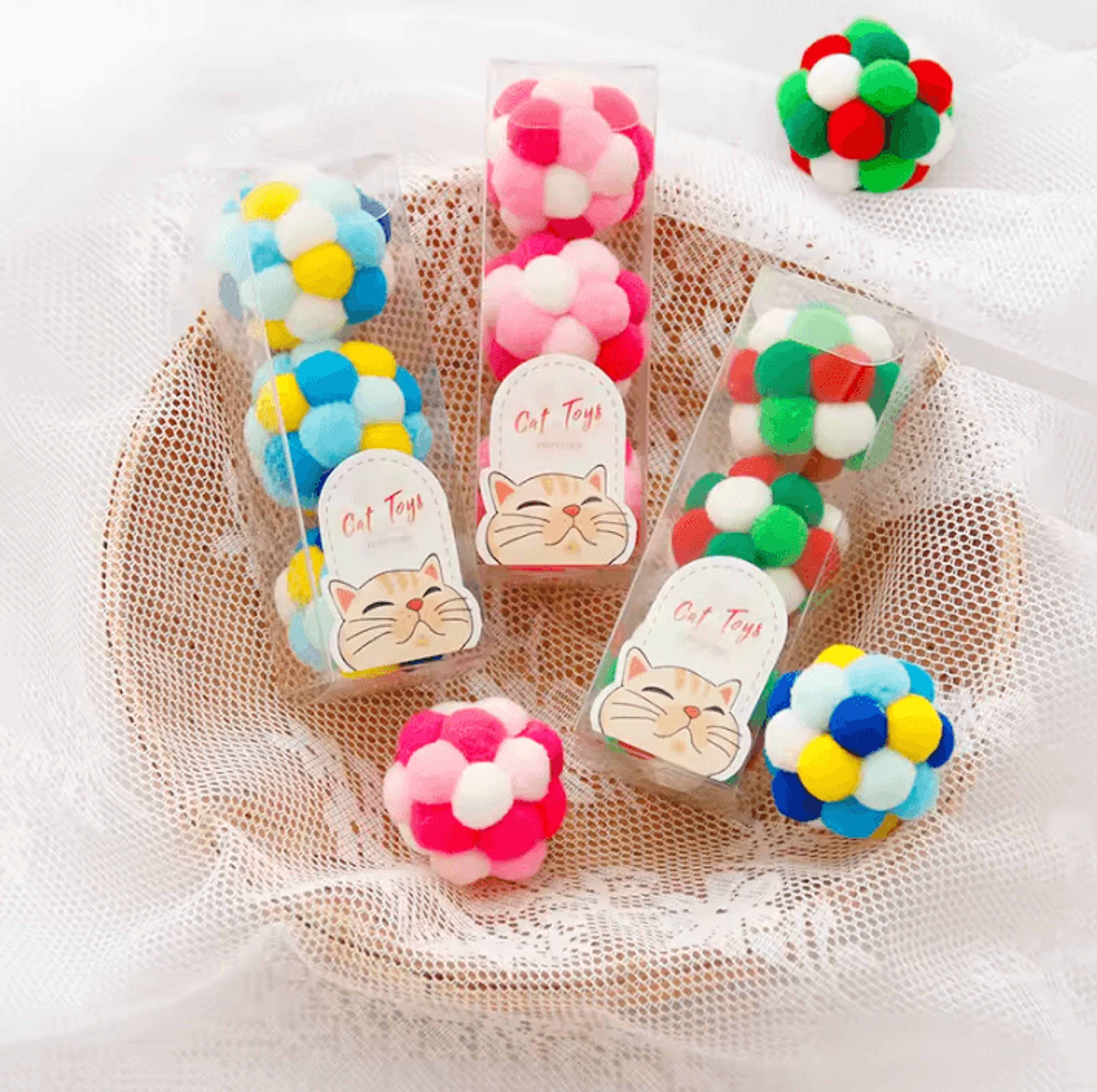 rainbow plush bell catnip ball toy set