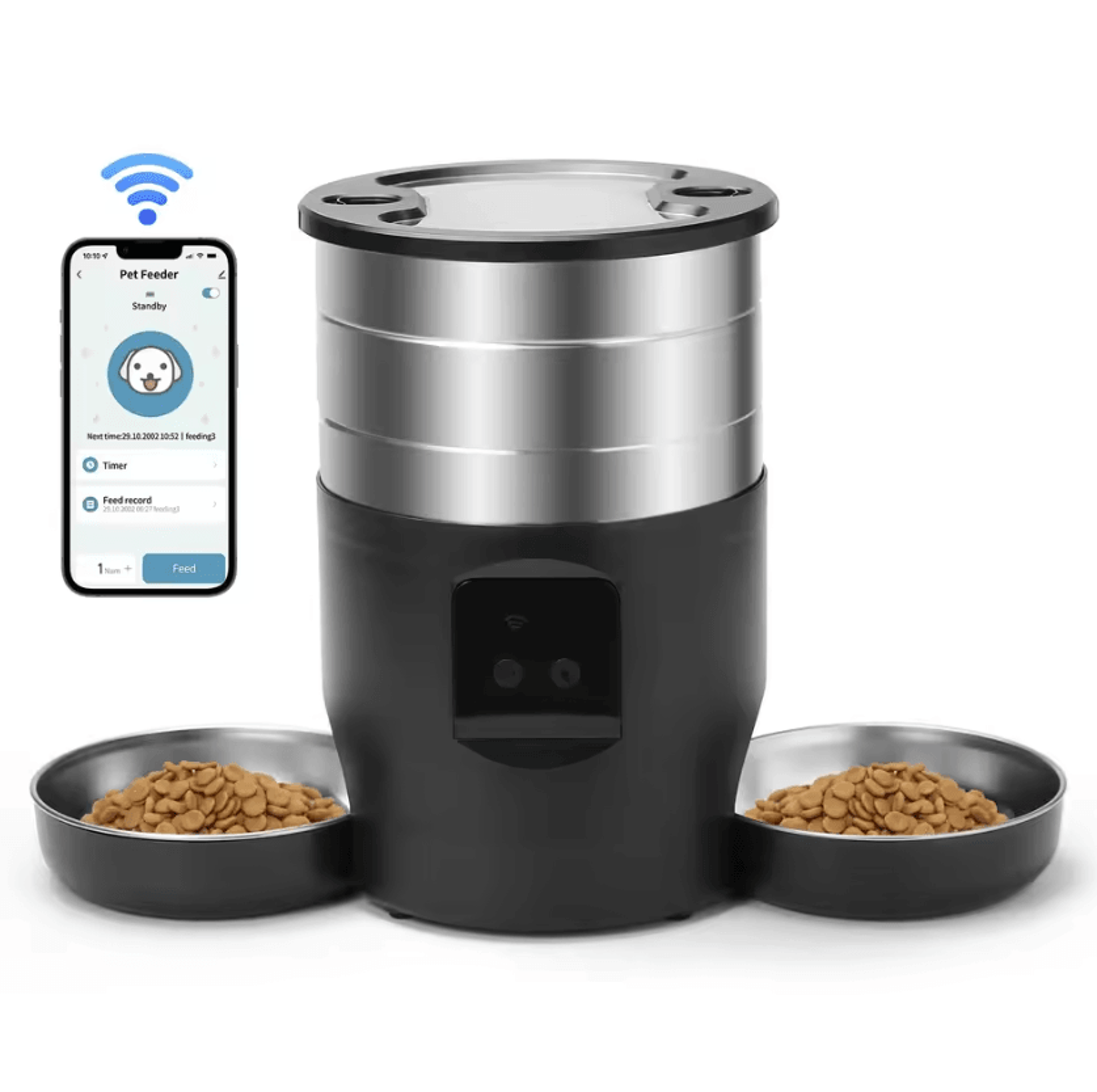 smartserve wifi automatic pet feeder with dual stainless steel bowls