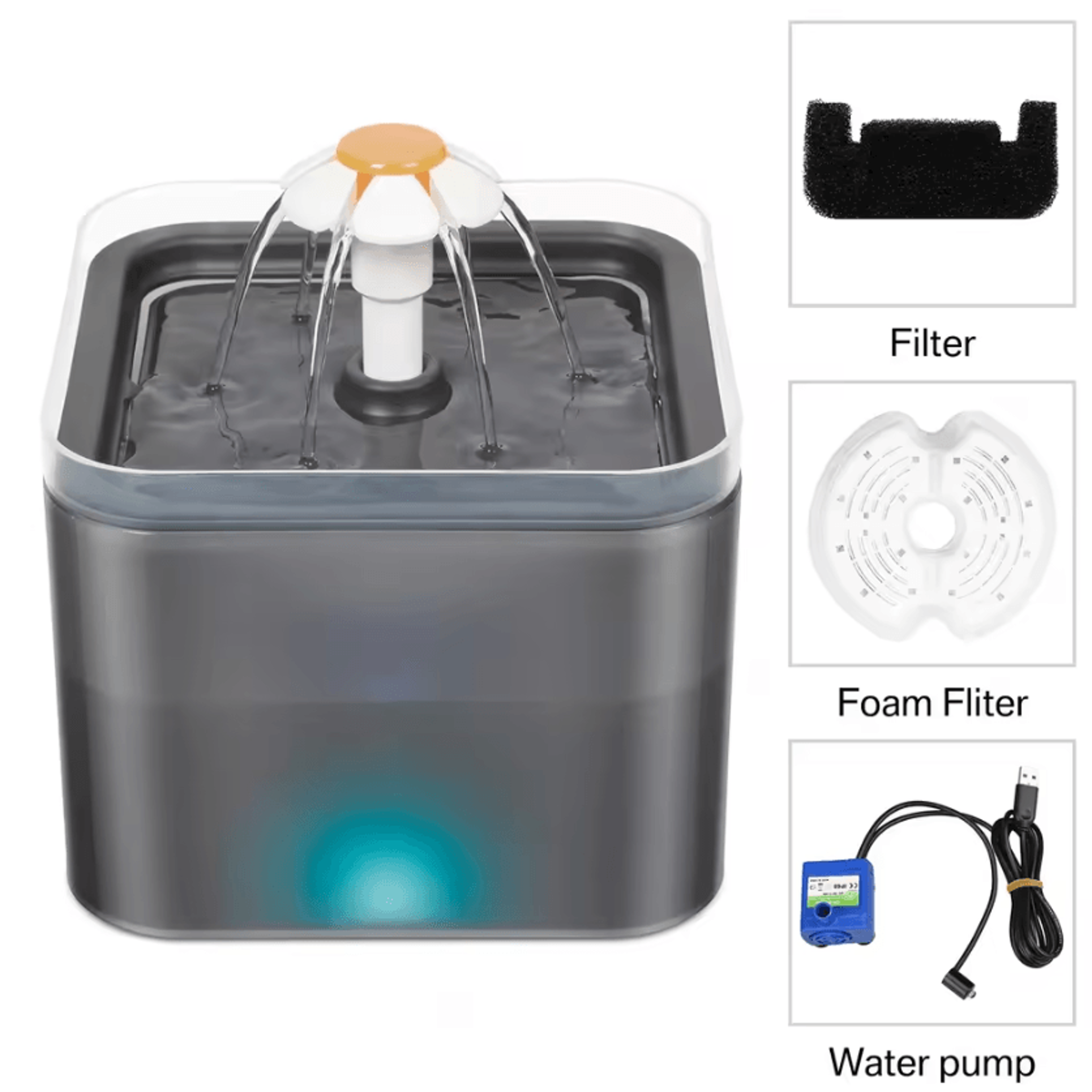 GlowFlow 2L Pet Water Fountain With LED Light 0