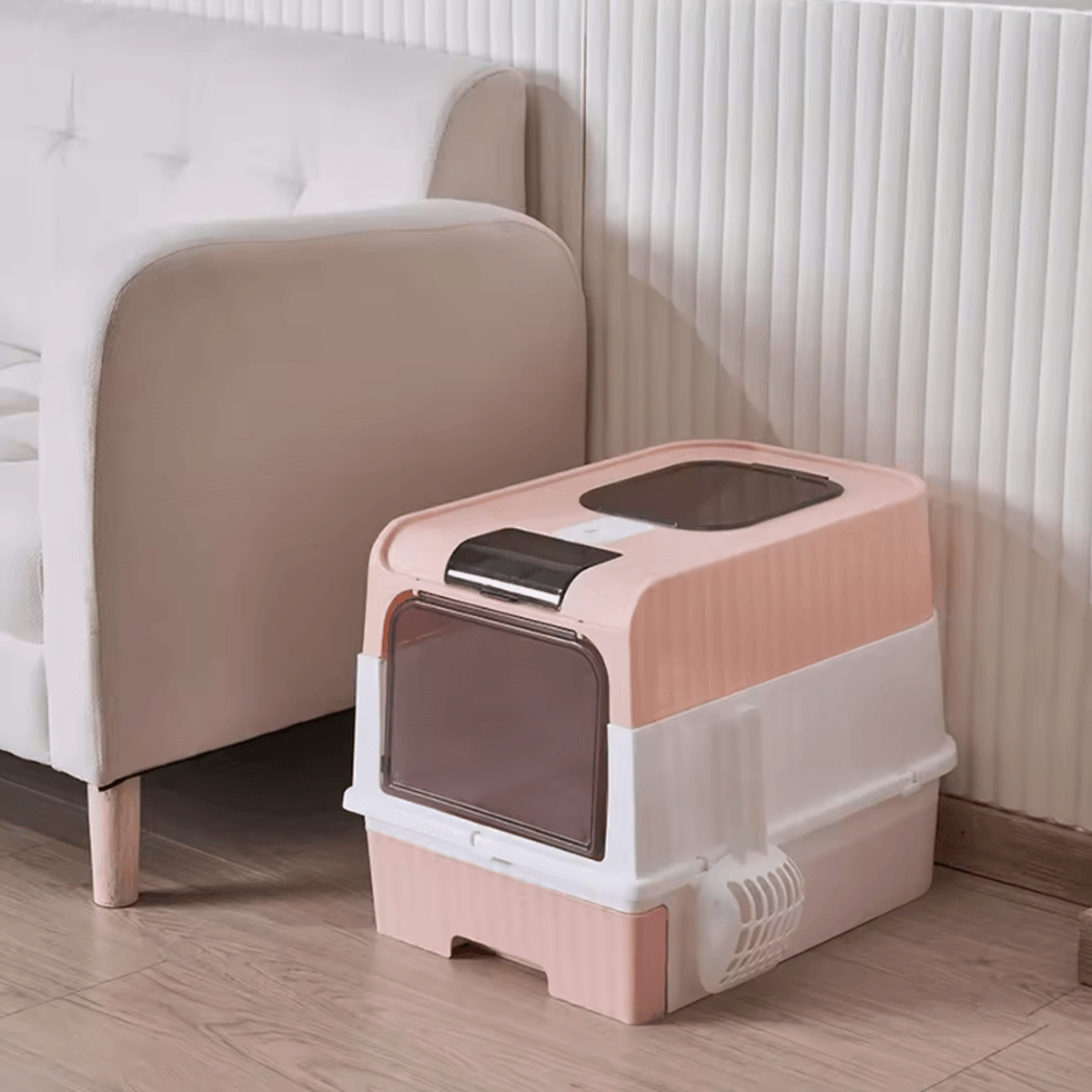 FoldAway Portable Cat Litter Box With Splash Guard  Scoop 0