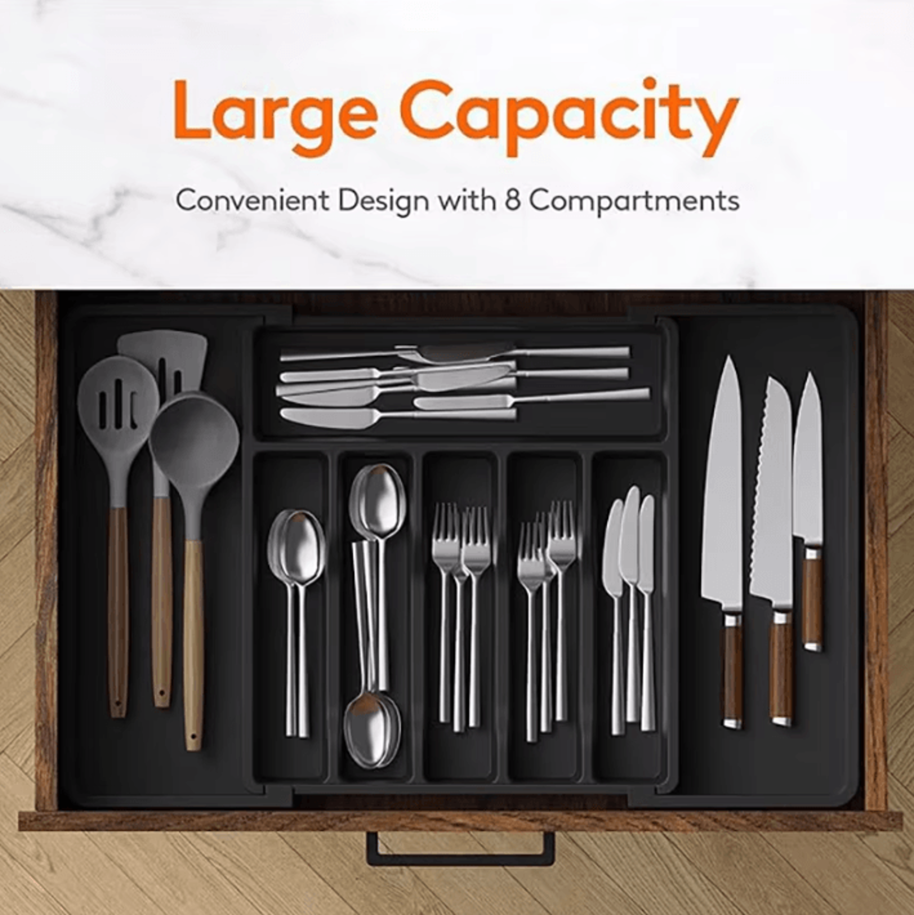 FlexSort Expandable Cutlery Drawer Organizer  Adjustable Utensil Storage Tray 0
