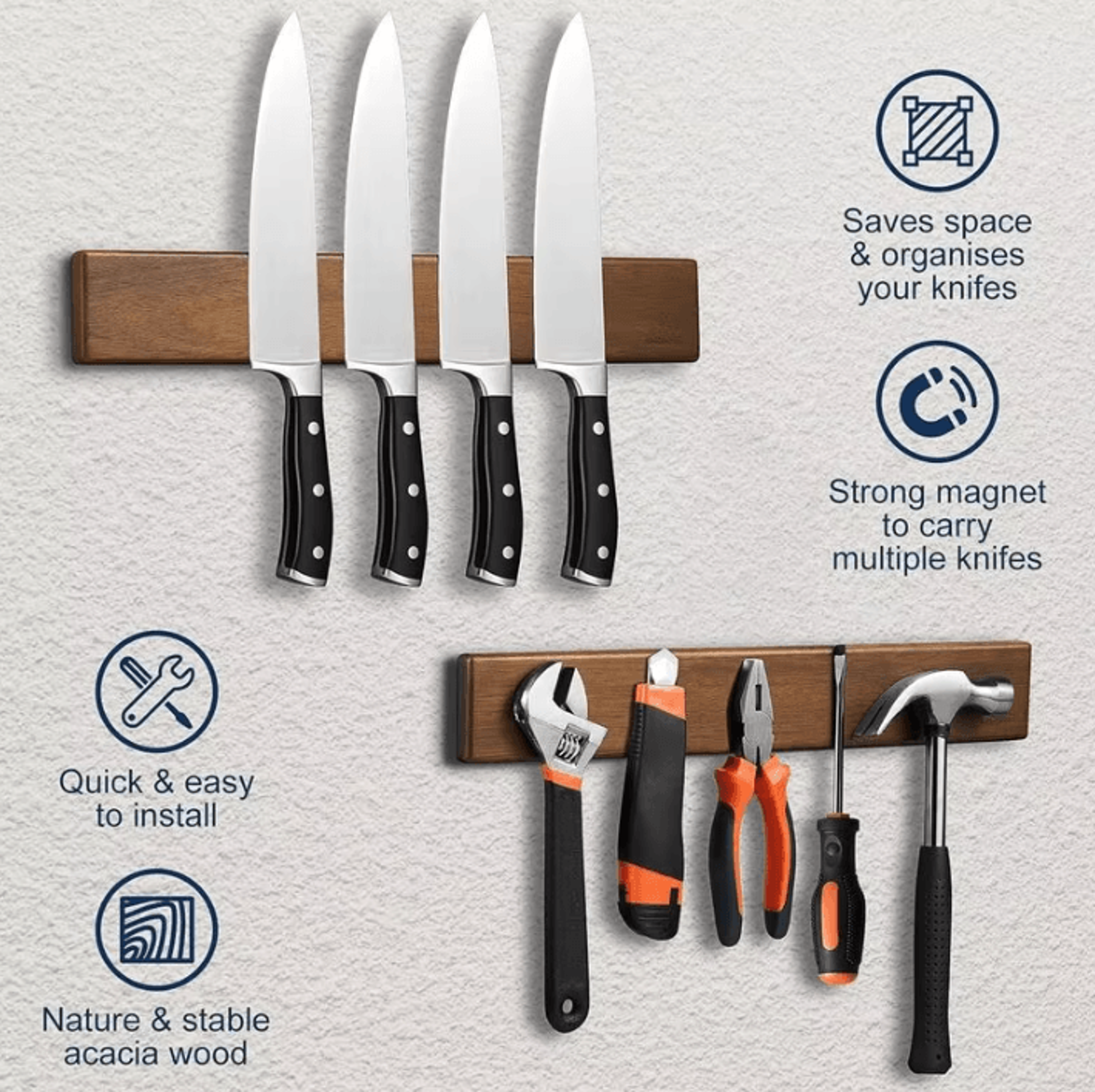 WalnutGrip Magnetic Knife Holder  Kitchen Utensil Organizer Strip 3