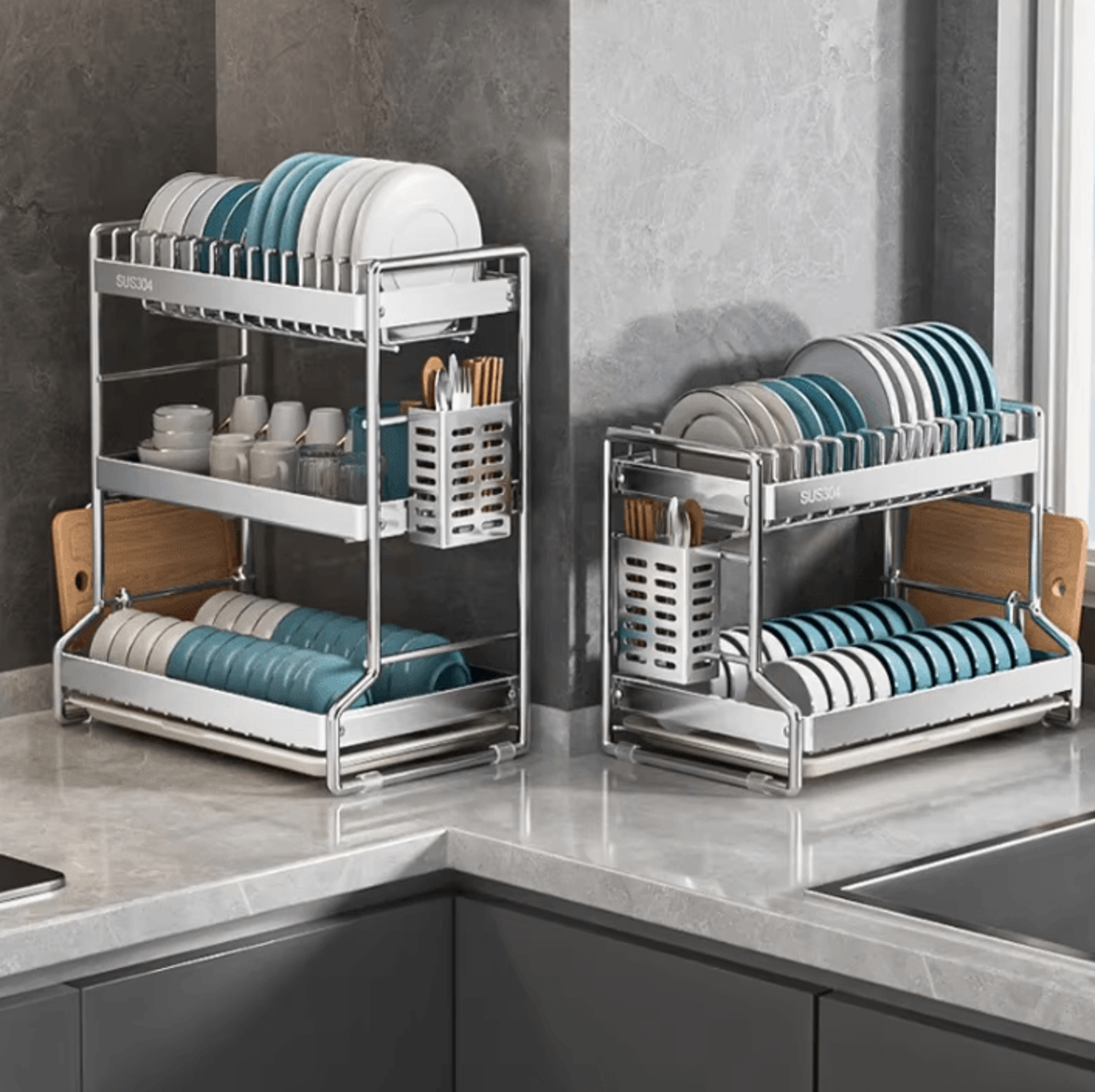 DryElite Stainless Steel Dish Drying Rack  Kitchen Drain Board Organizer 1