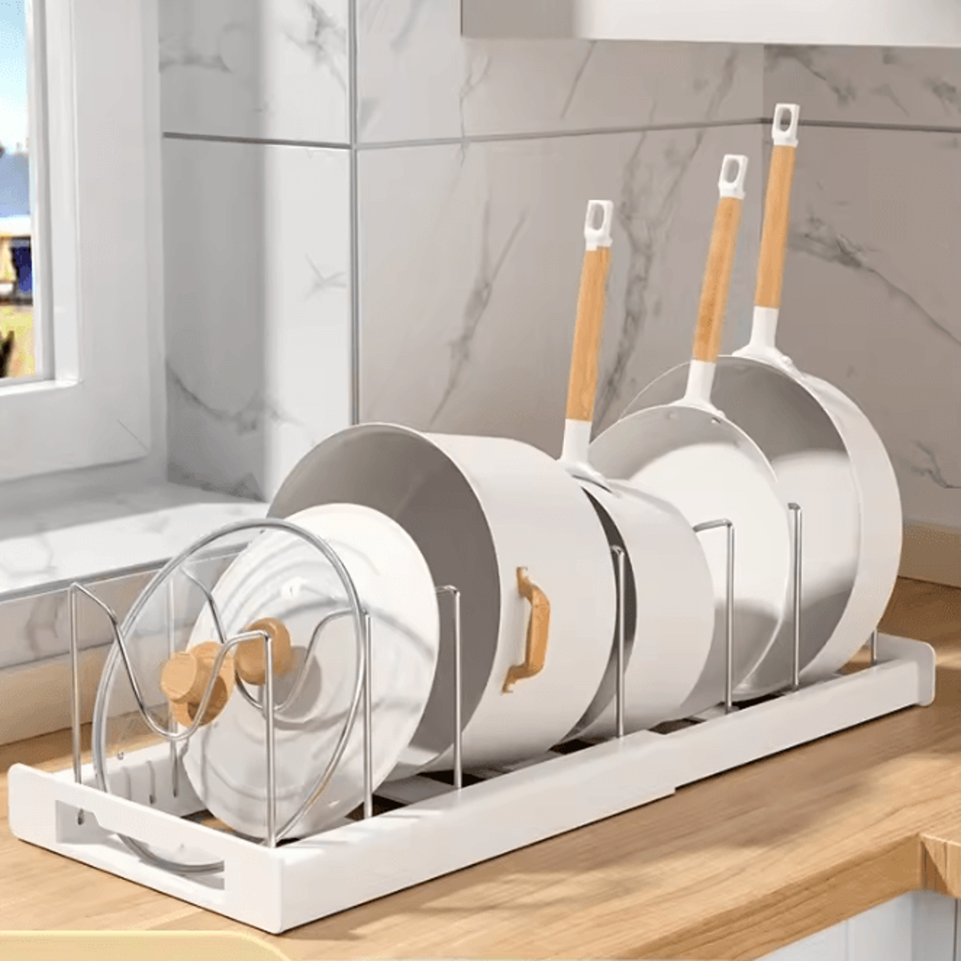 FlexiStack Adjustable Pan  Lid Organizer Rack 0