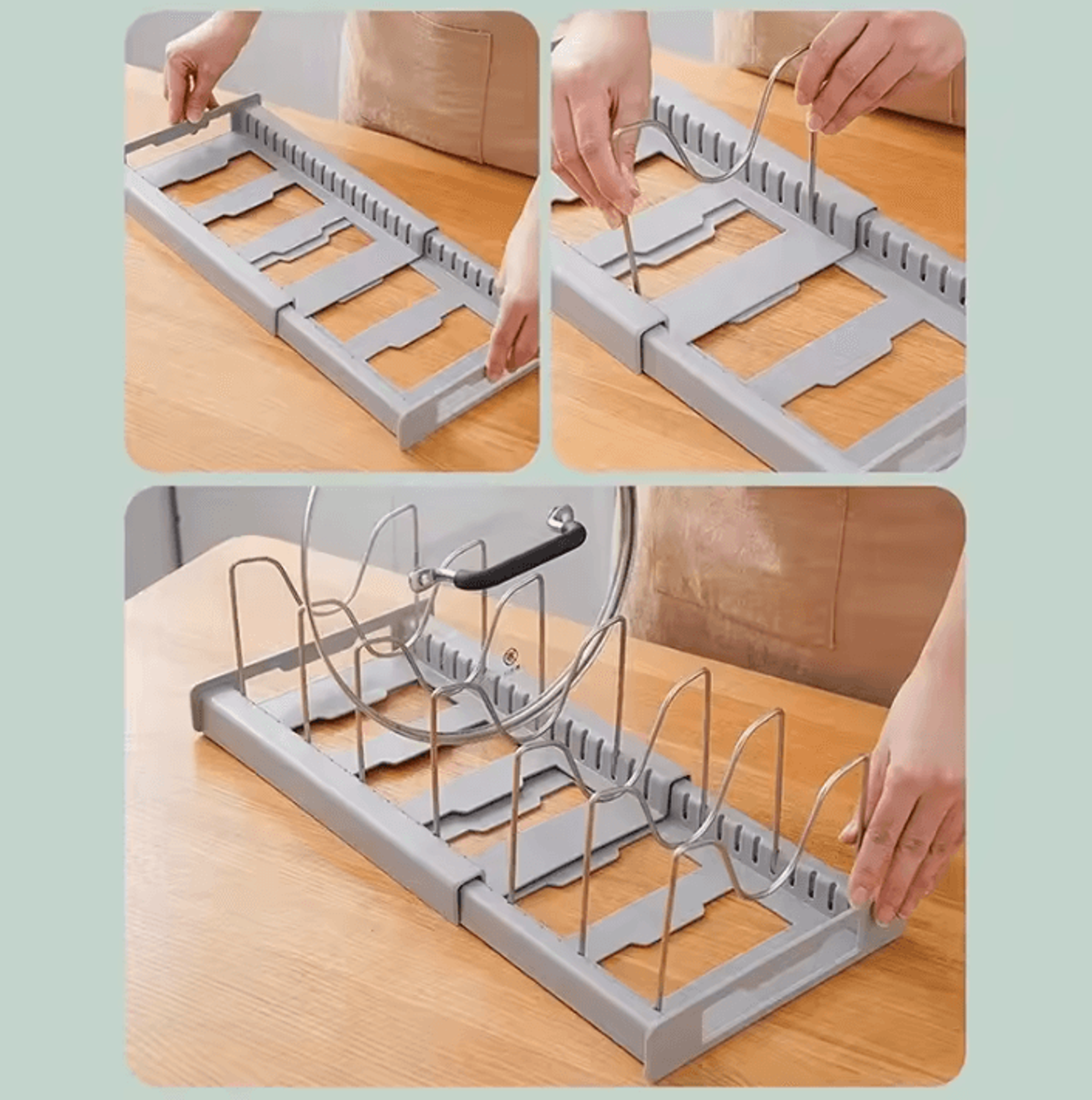 FlexiStack Adjustable Pan  Lid Organizer Rack 1