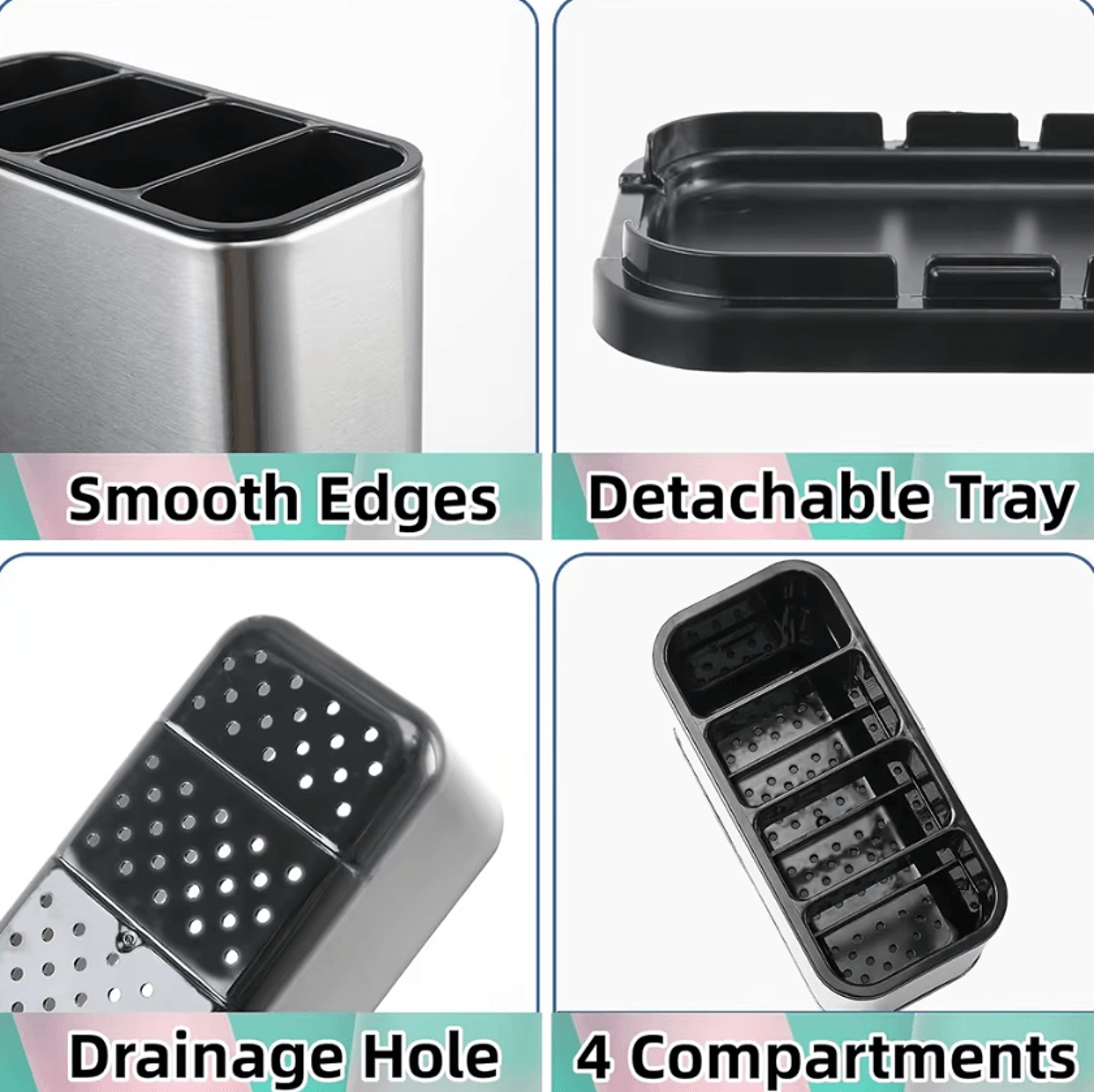 Stainless Steel 4Compartment Silverware Caddy  Utensil Drying Organizer 3