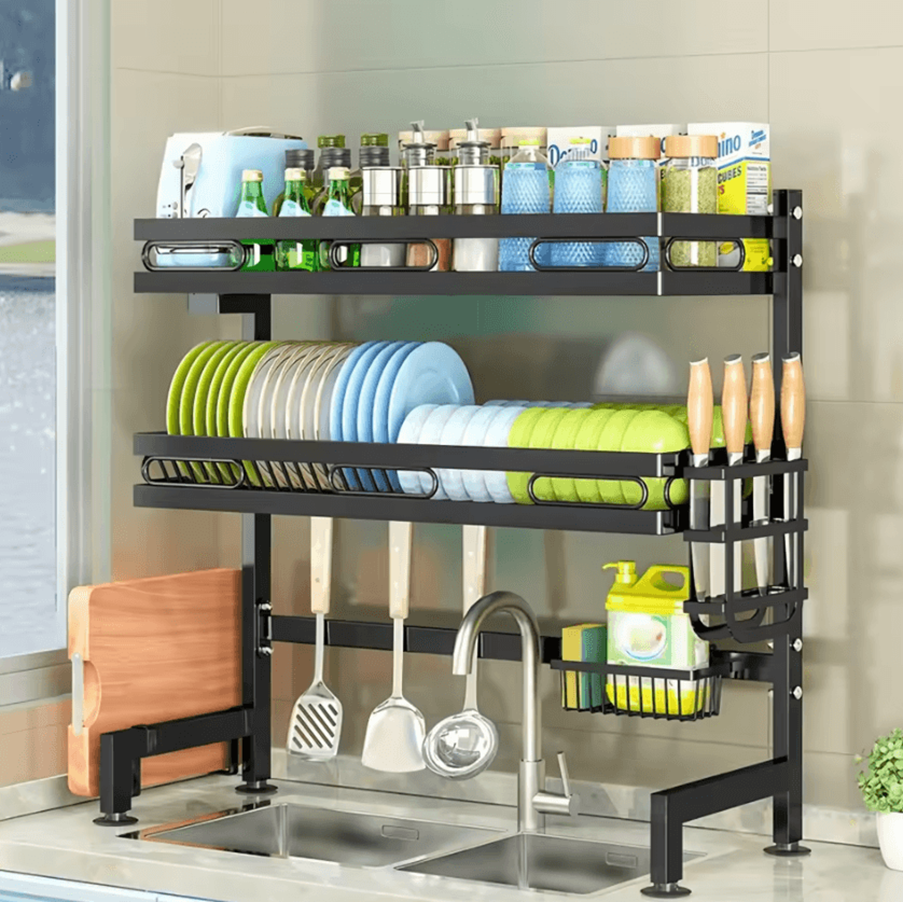 OvertheSink Dish Drying Rack With Utensil  Soap Organizer 0