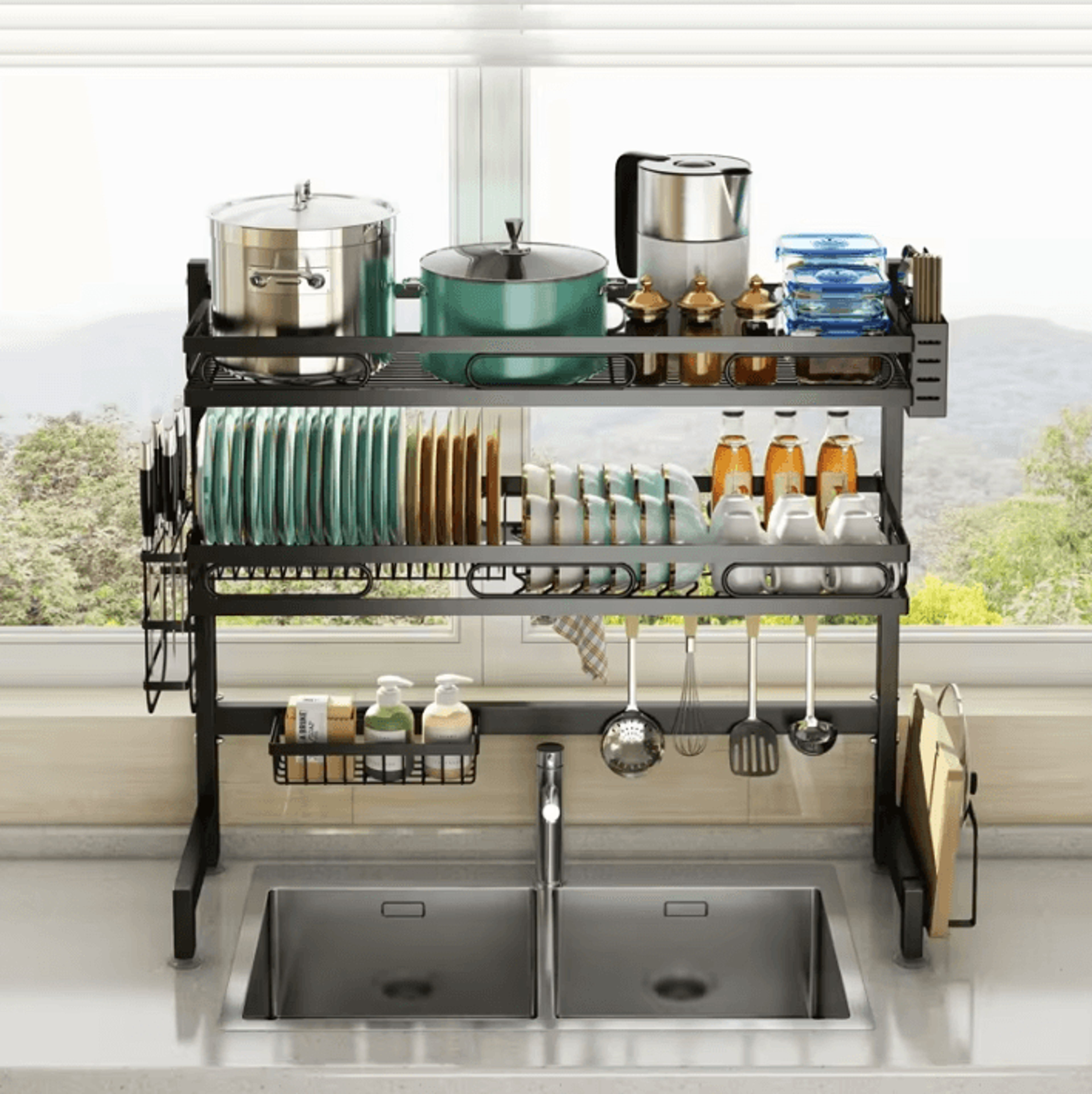 OvertheSink Dish Drying Rack With Utensil  Soap Organizer 4