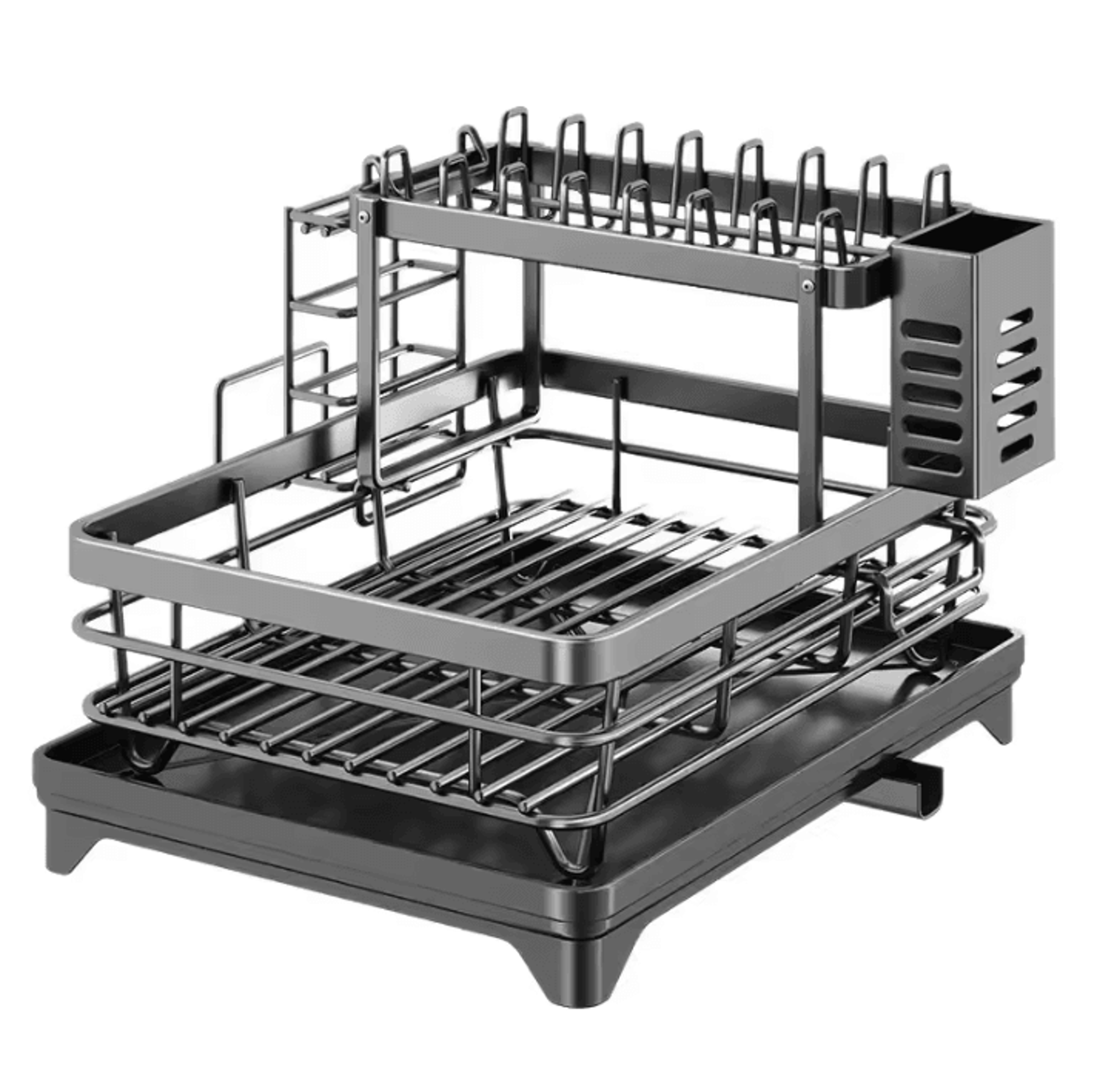 stainless steel over-the-sink dish drying rack with drainboard organizer