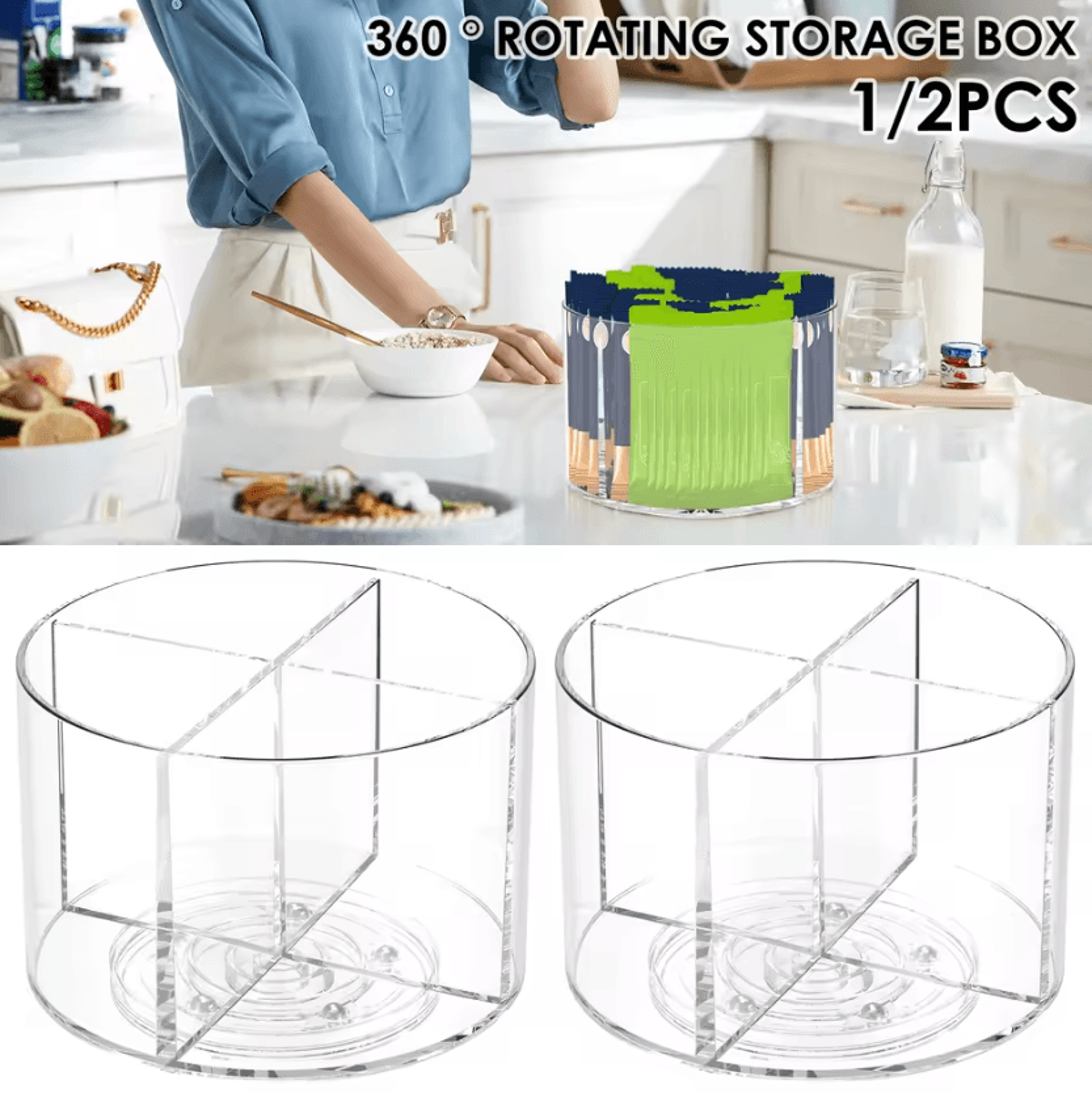 rotating clear spice rack & flavor packet organizer tray