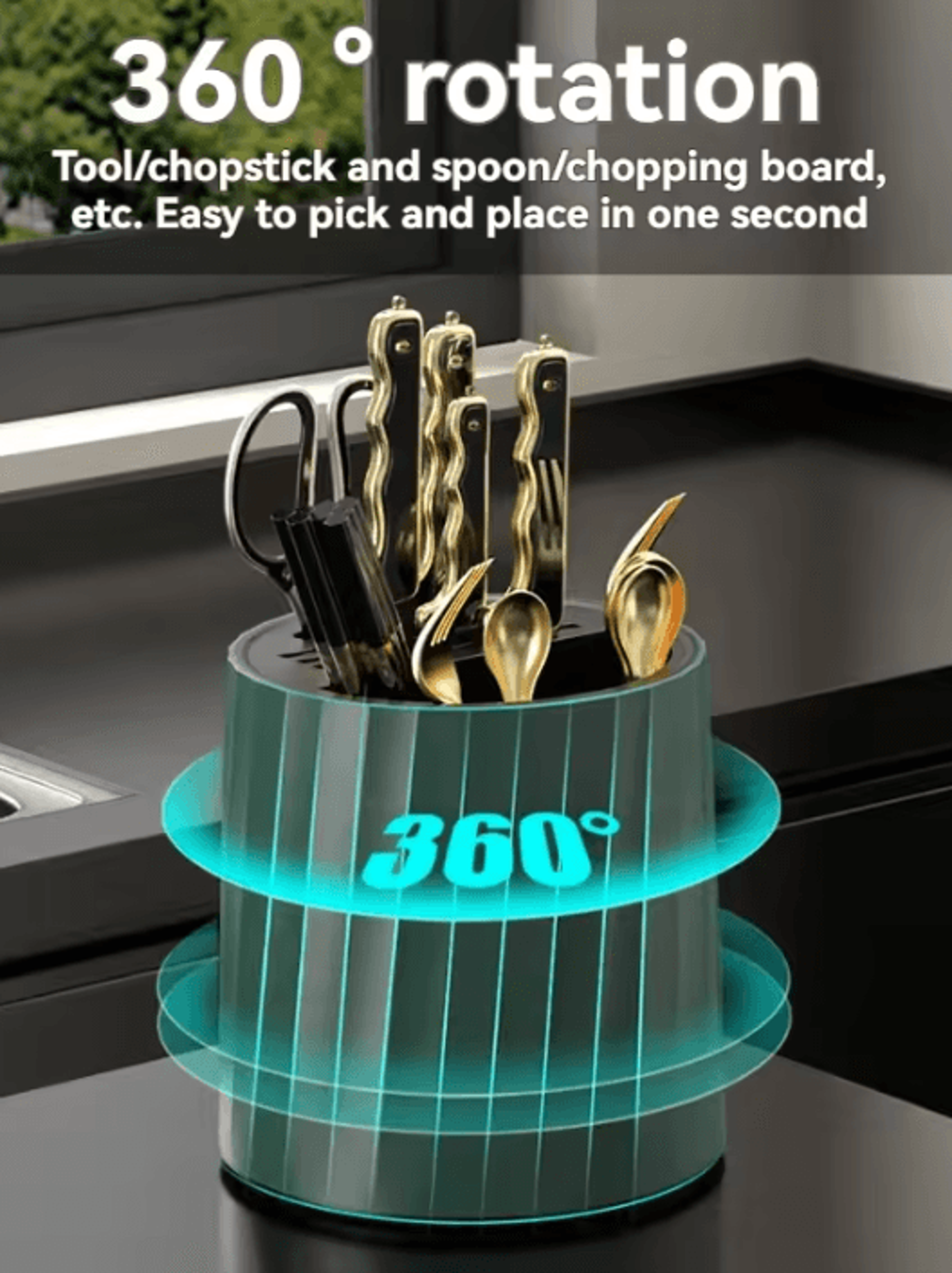 360 Rotating Knife Holder  Multifunctional Kitchen Utensil Organizer 2