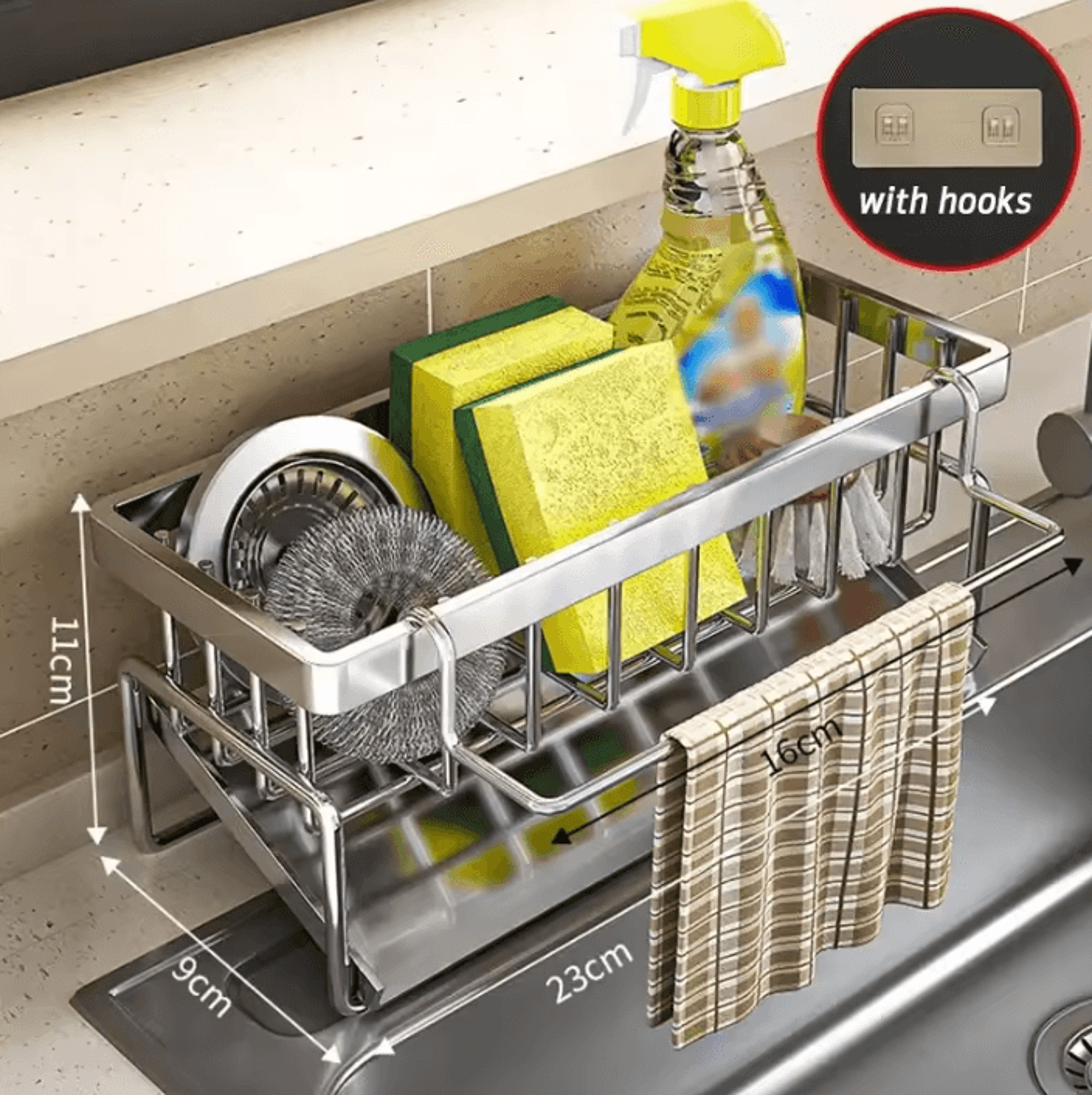Stainless Steel MultiFunctional Sink Organizer With Sponge Holder Soap Drainer  Towel Rack 3