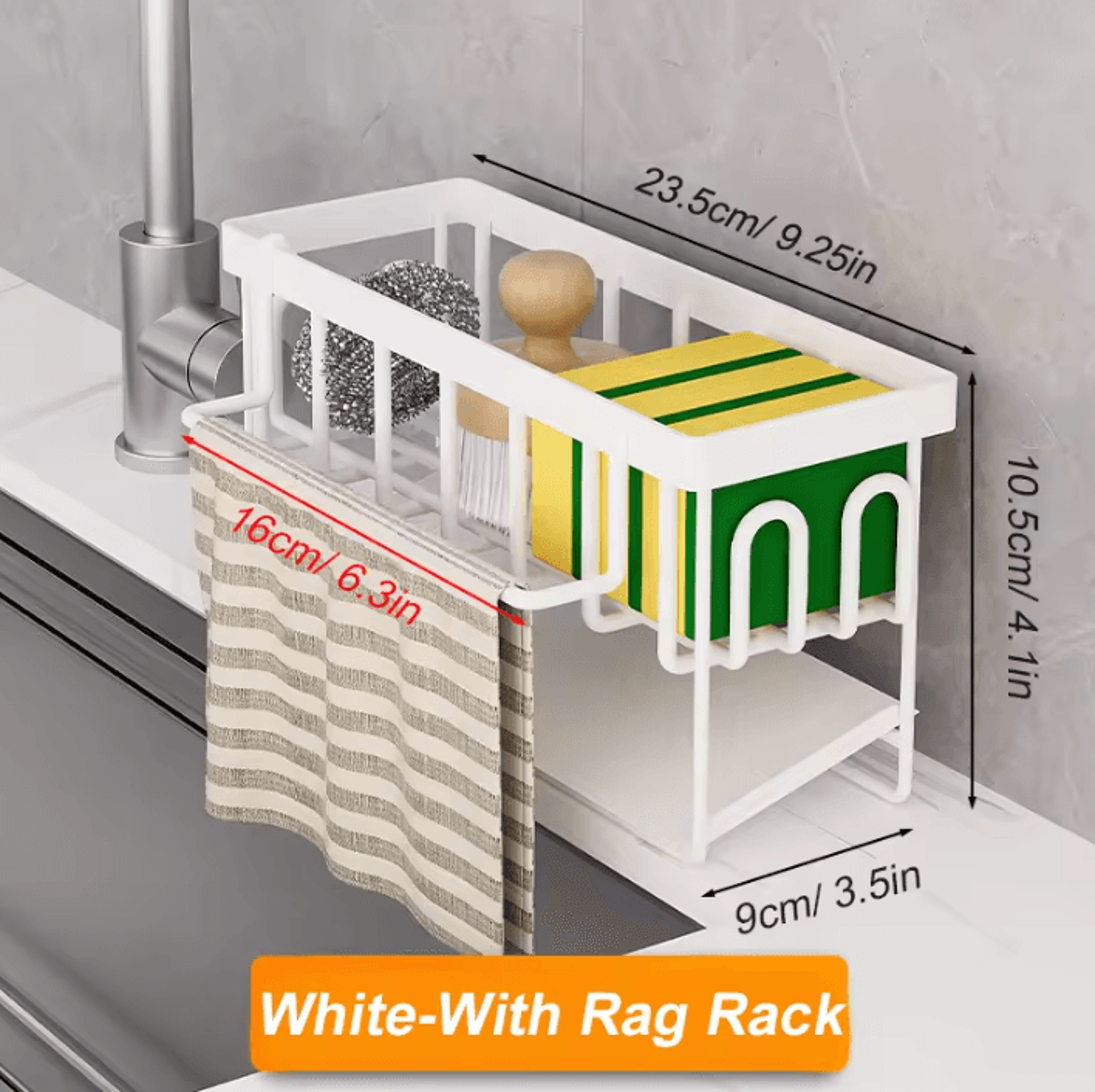 SelfDraining Metal Kitchen Sink Organizer With Sponge Holder  Towel Rack 2