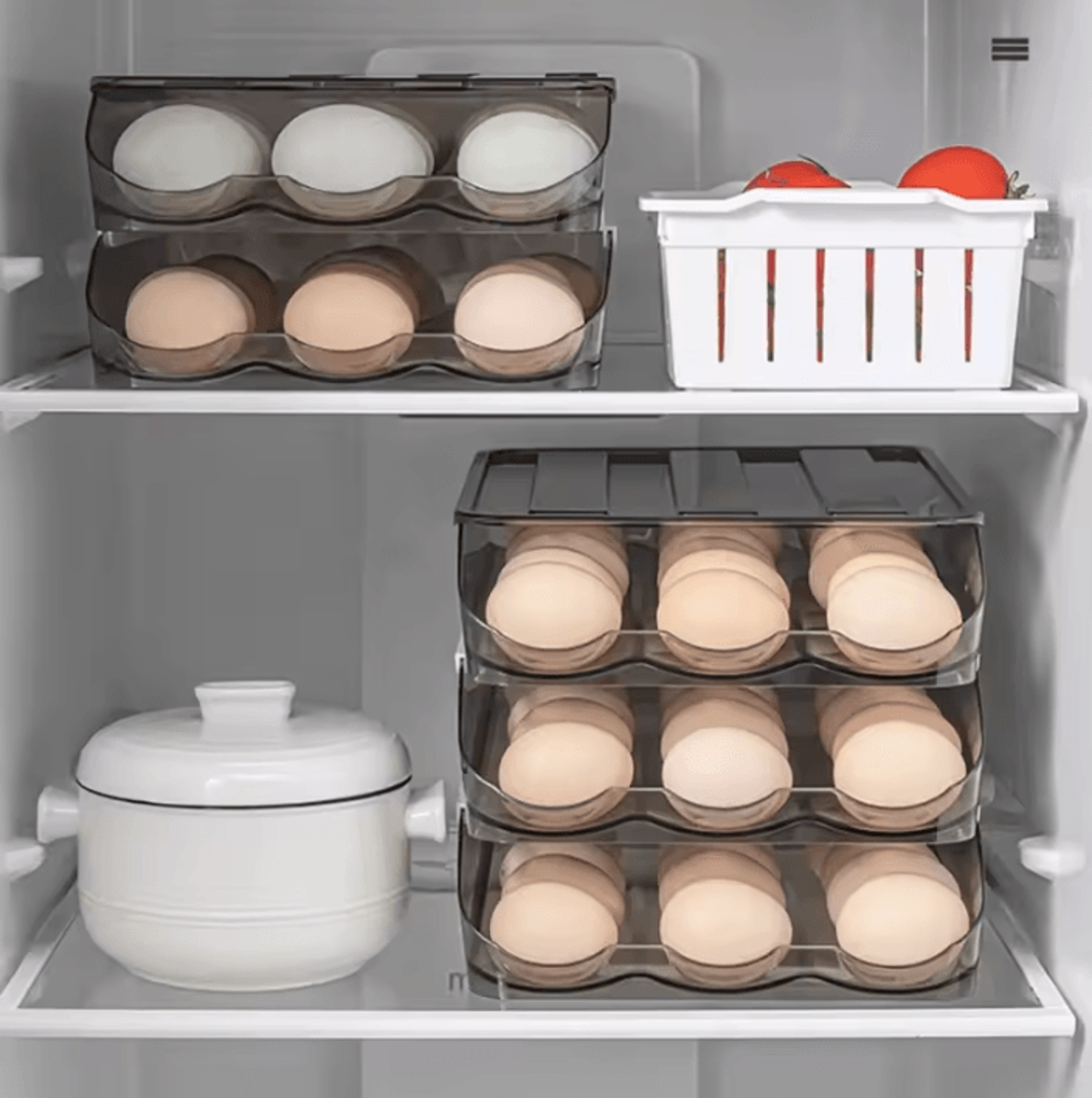 Automatic Slide Egg Storage Box Transparent Drawer Stackable Rolling Eggs Rack Egg Tray Holder Bask 2