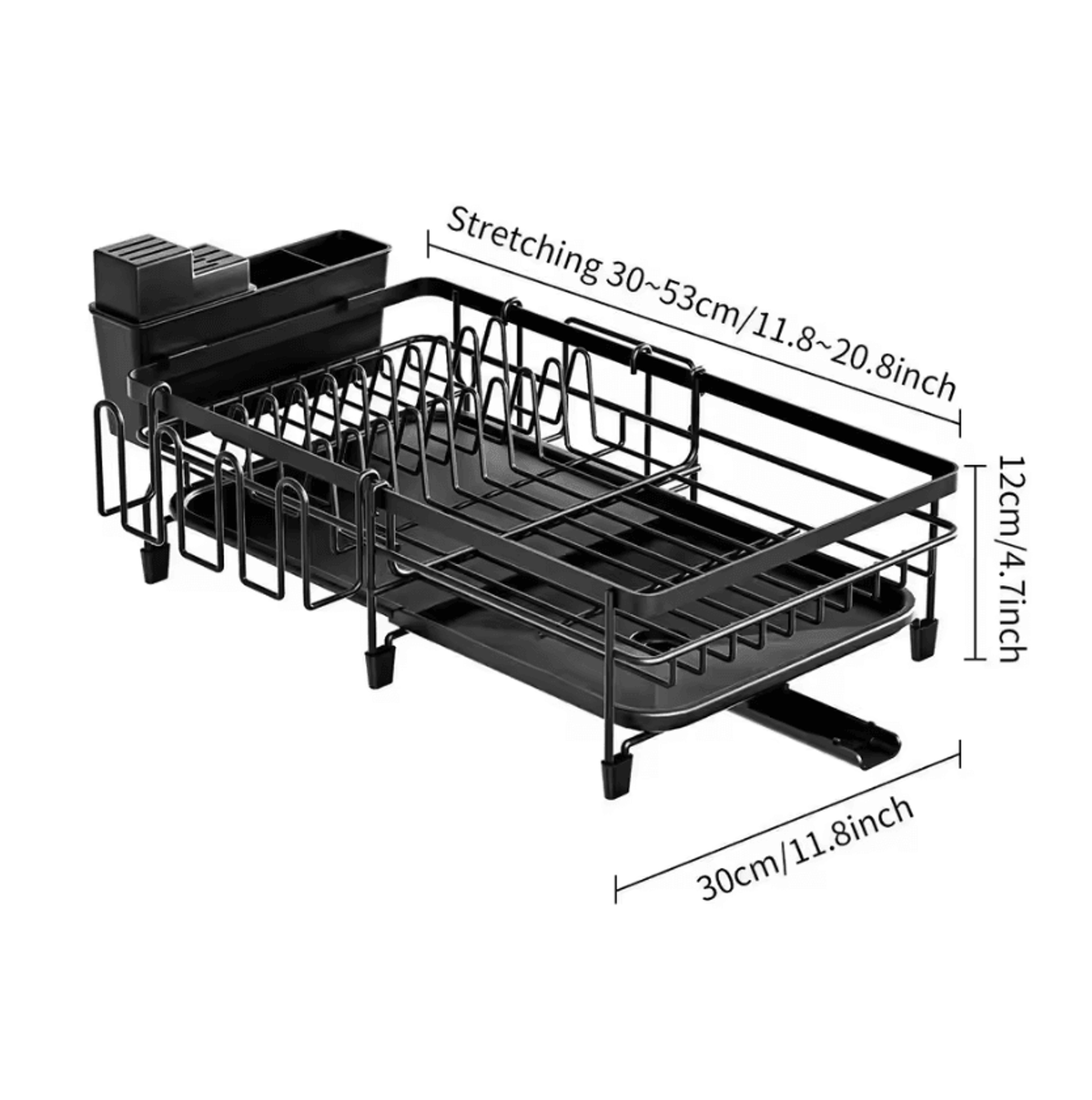Expandable Dish Drying Rack With Drainboard Swivel Spout  Utensil Holder 4