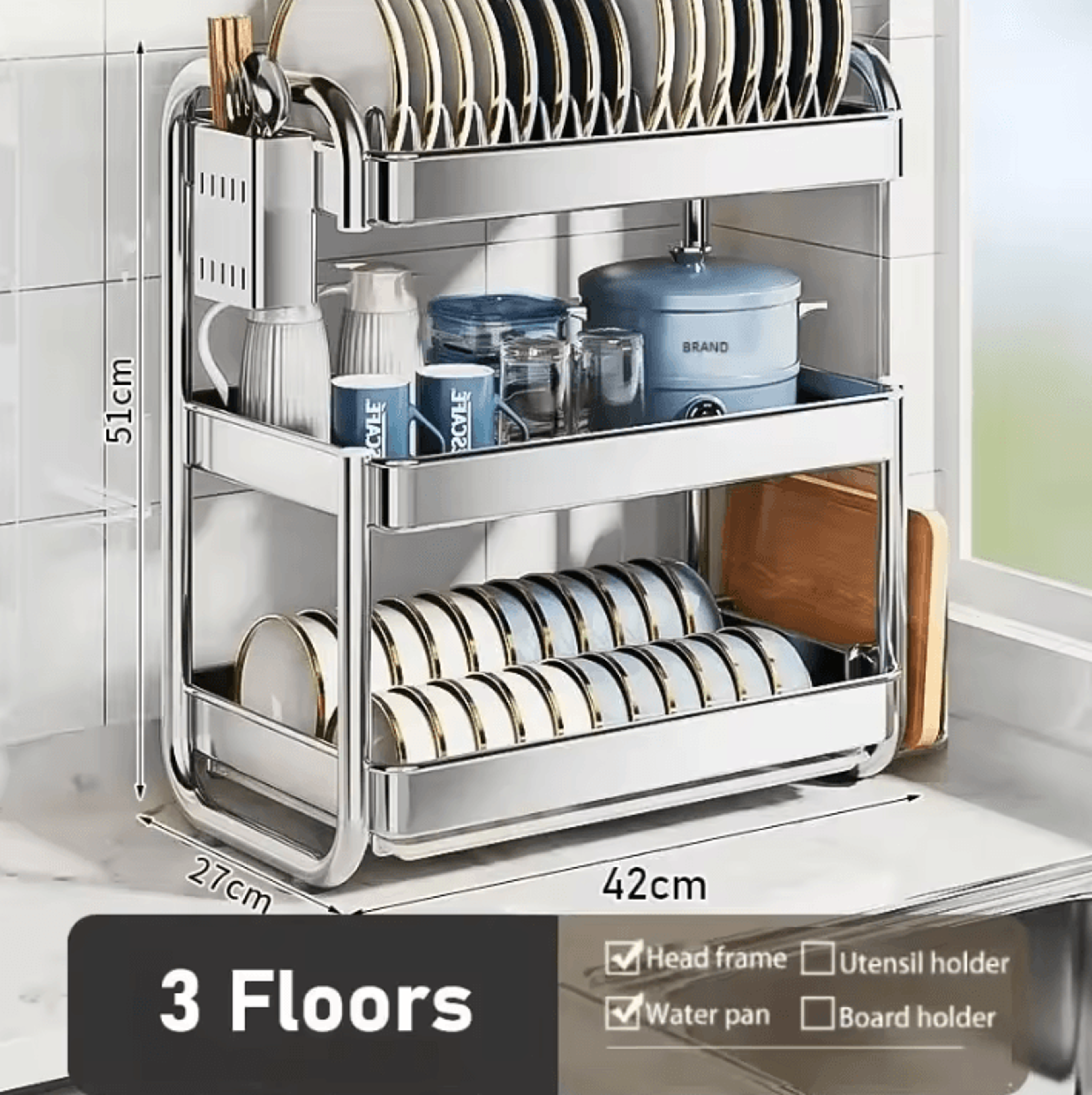 MultiLayer Stainless Steel Dish Drying Rack With LargeCapacity Storage 5