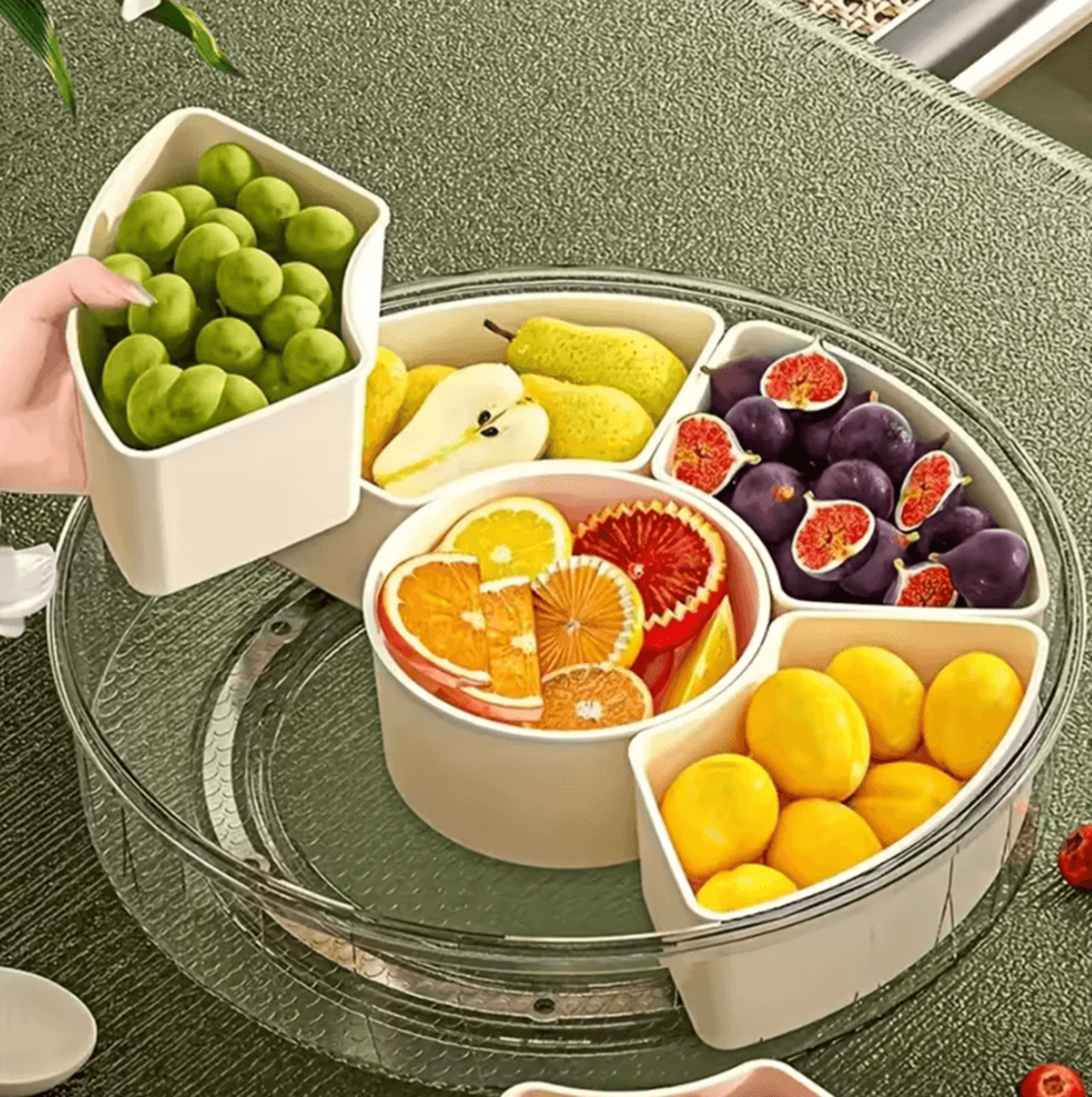 Divided Rotating Snack Serving Tray With Lid  Handle 1