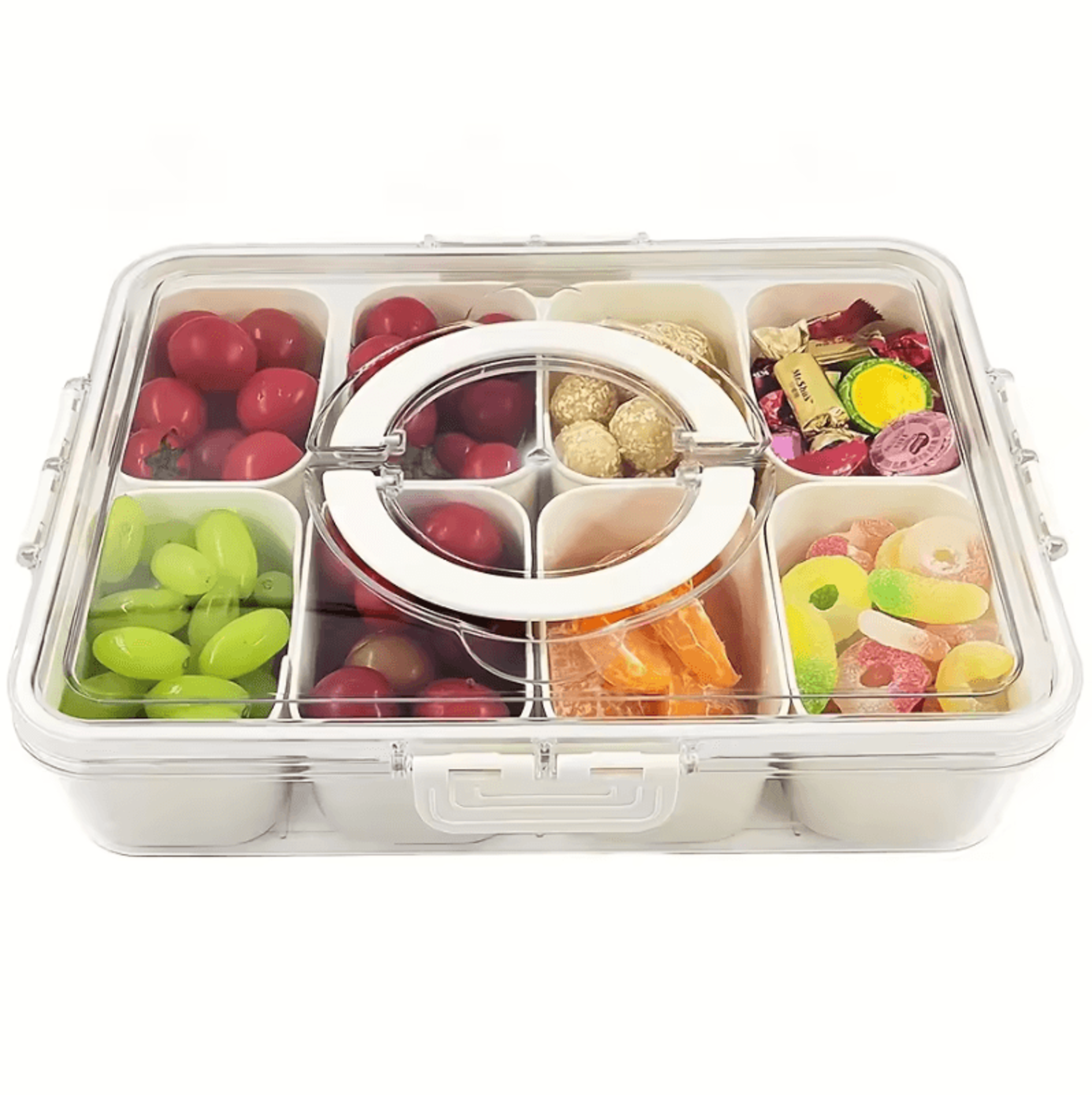 Divided Rotating Snack Serving Tray With Lid  Handle 6