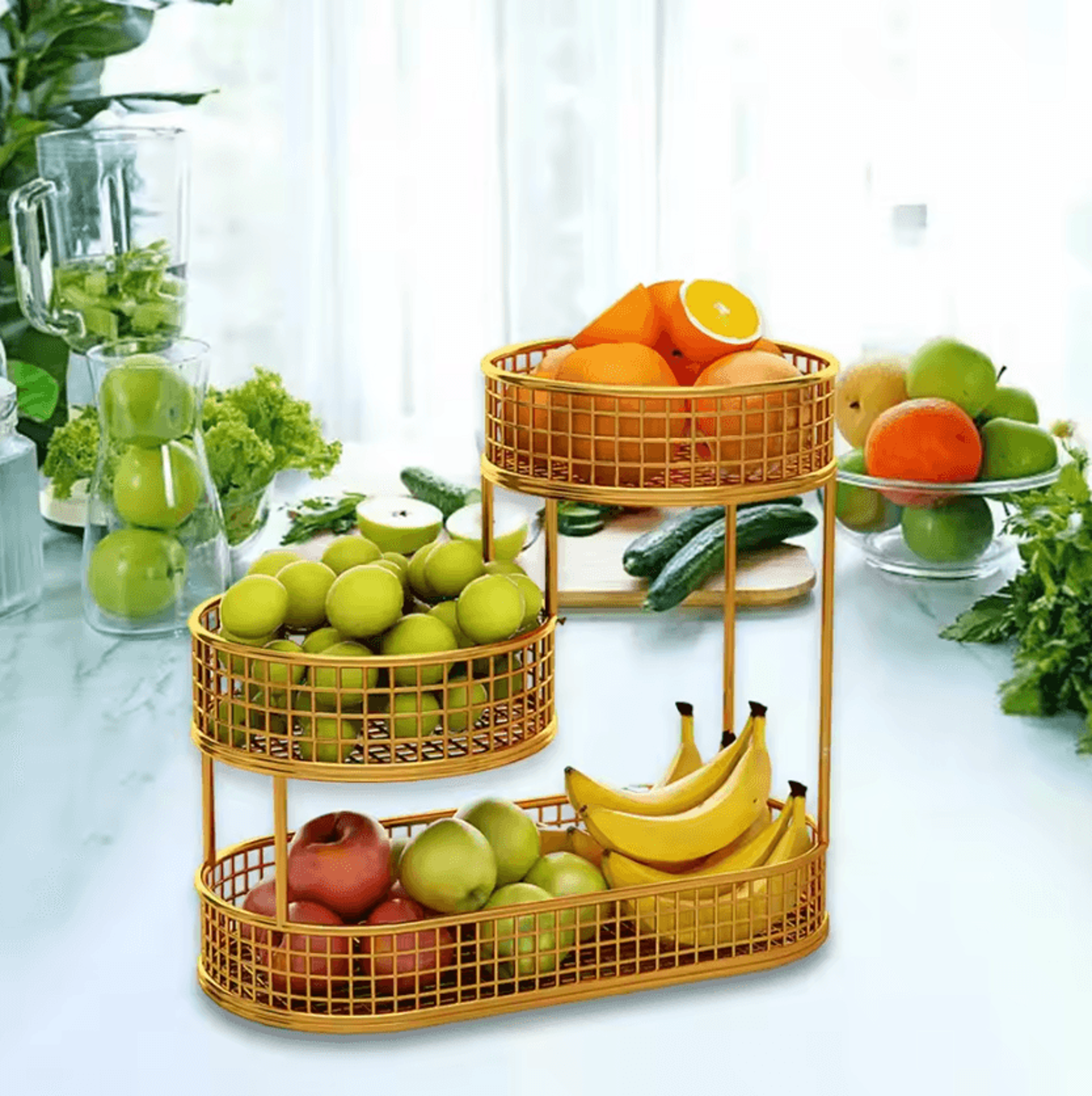 Metal Wire Countertop Fruit Basket  Serving Stand 6