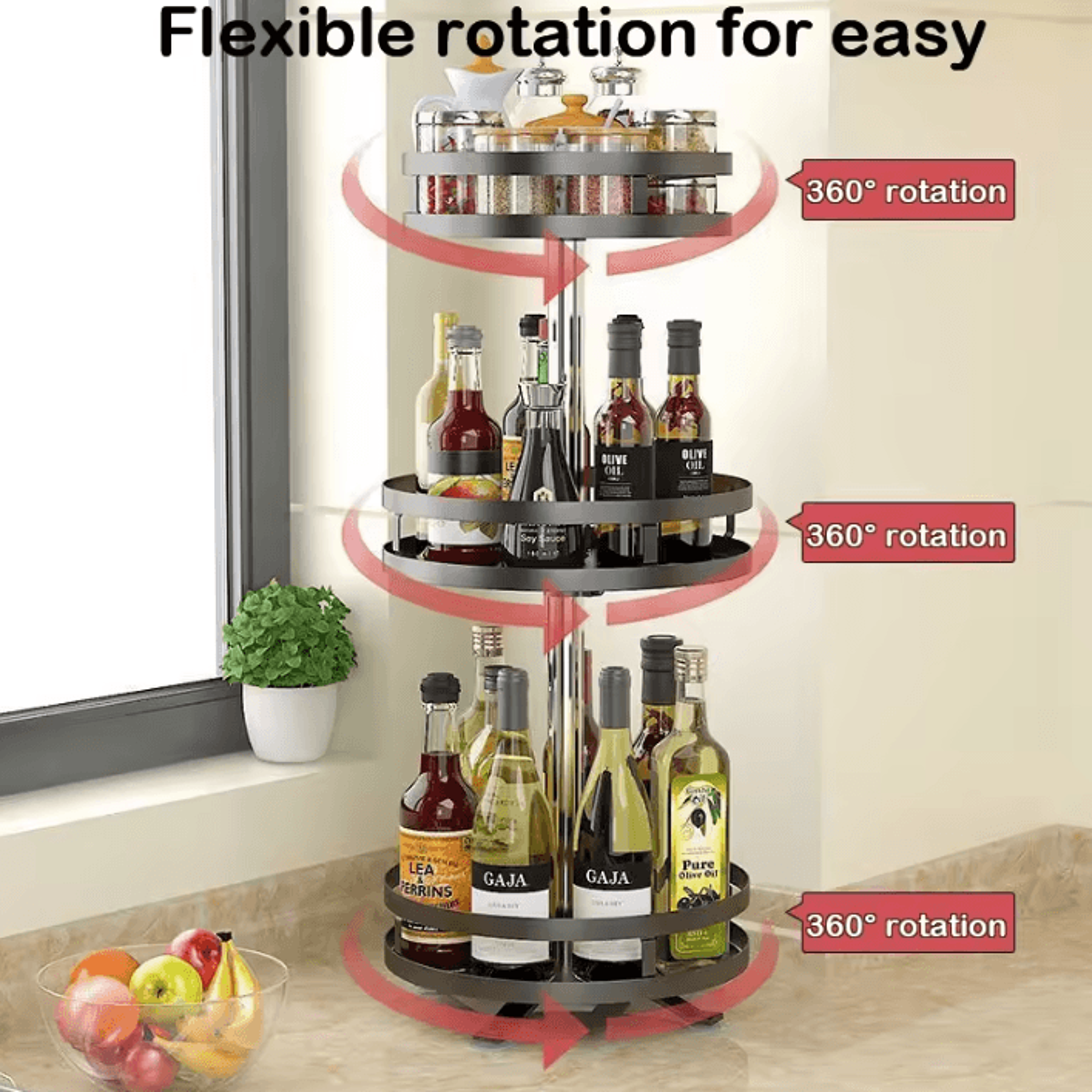 360 Rotating Kitchen Spice Organizer Turntable Rack 1