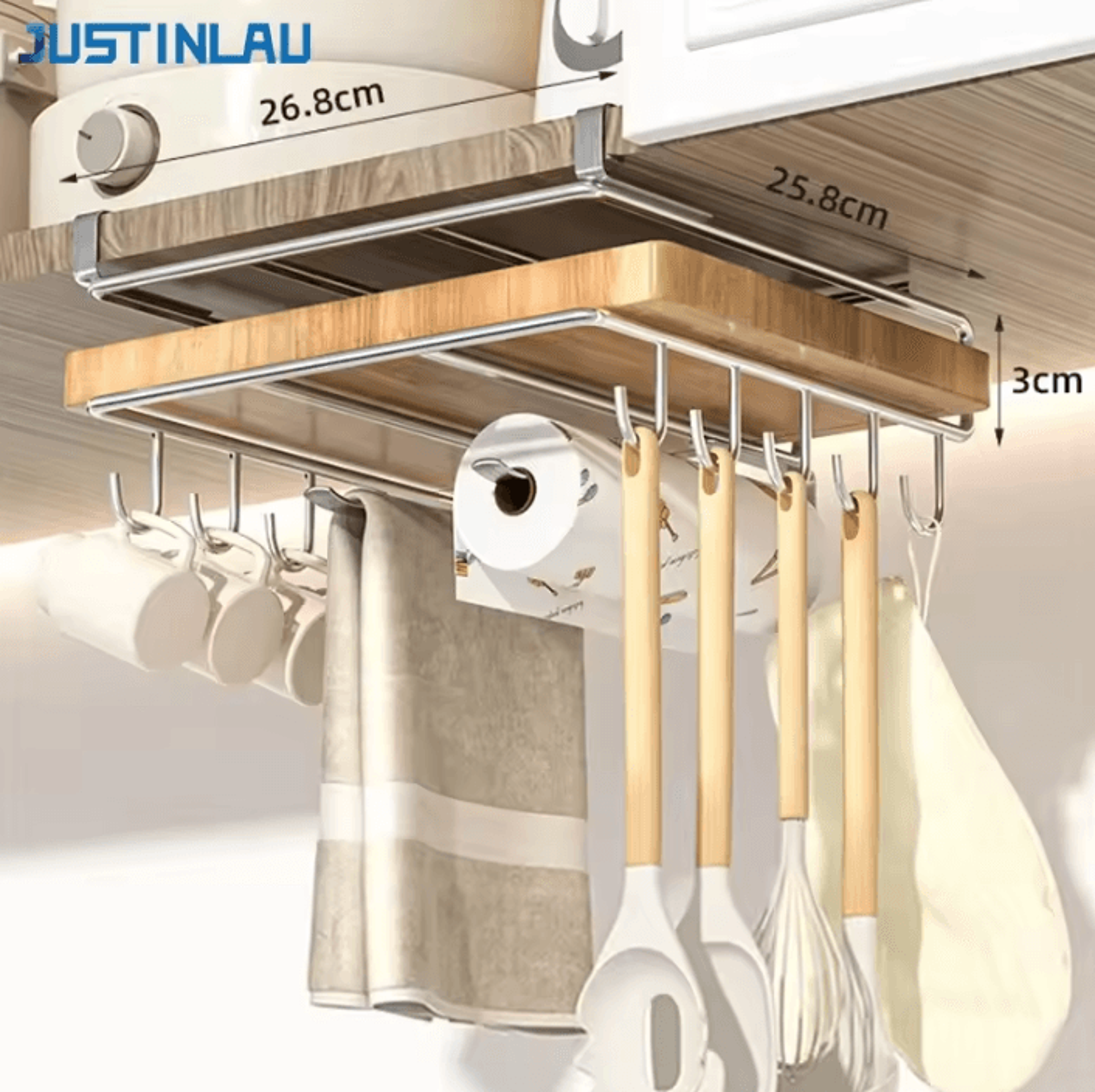 Stainless Steel Kitchen Hanging Organizer Rack With Hooks 0