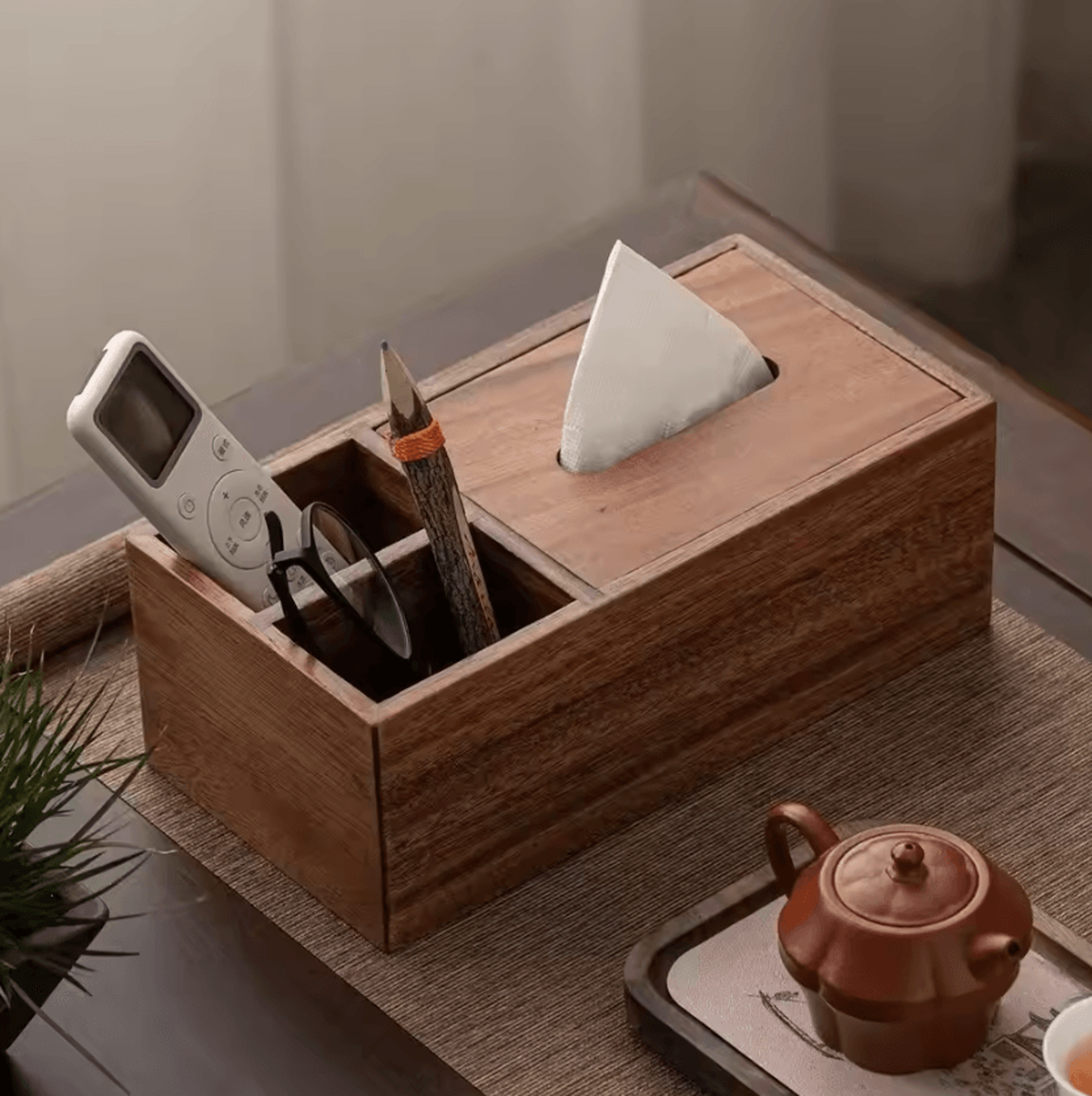 Walnut Wood Tissue Box Cover With Removable Lid 5