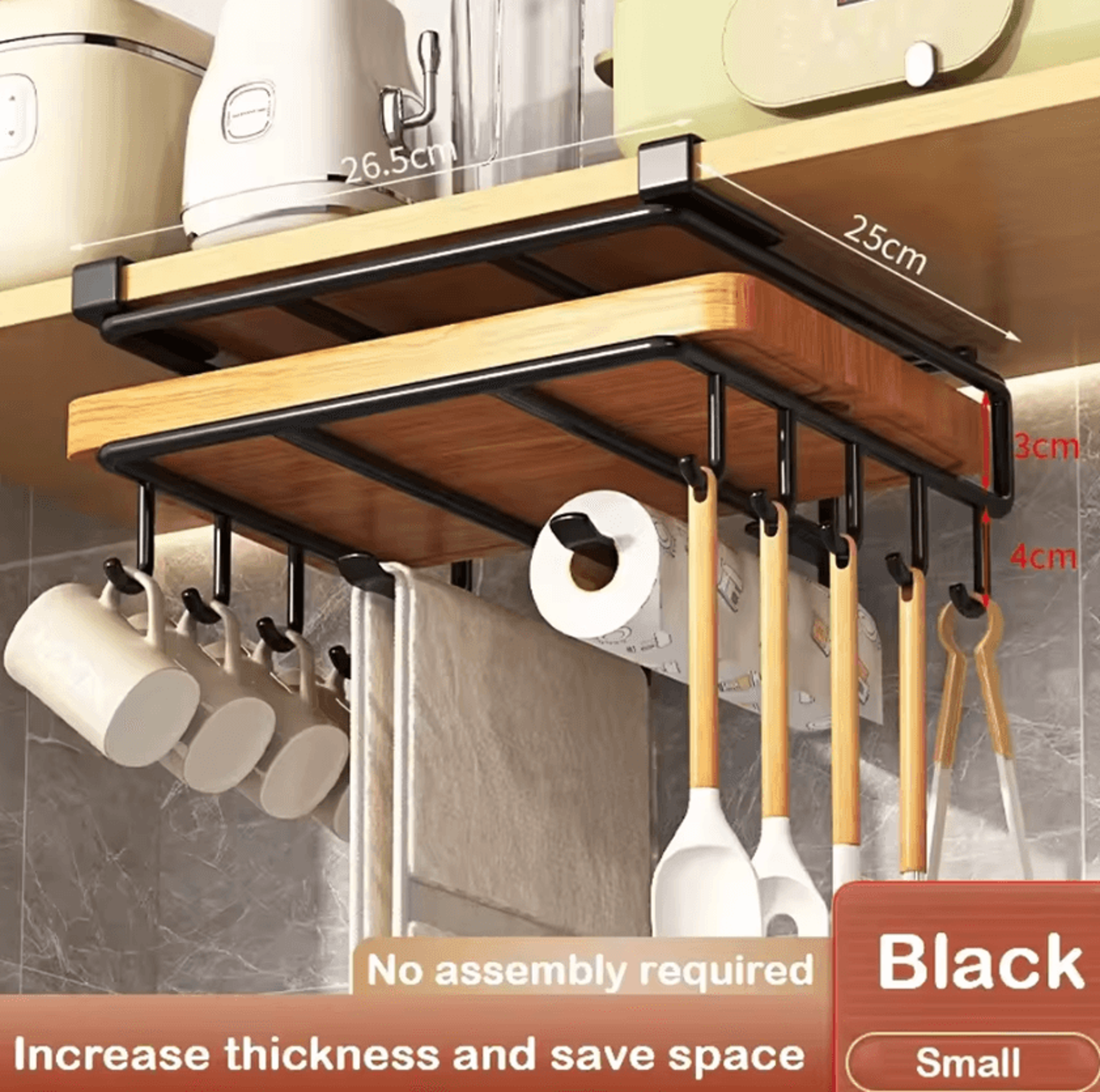 Under Cabinet Kitchen Organizer Rack With Hooks 5