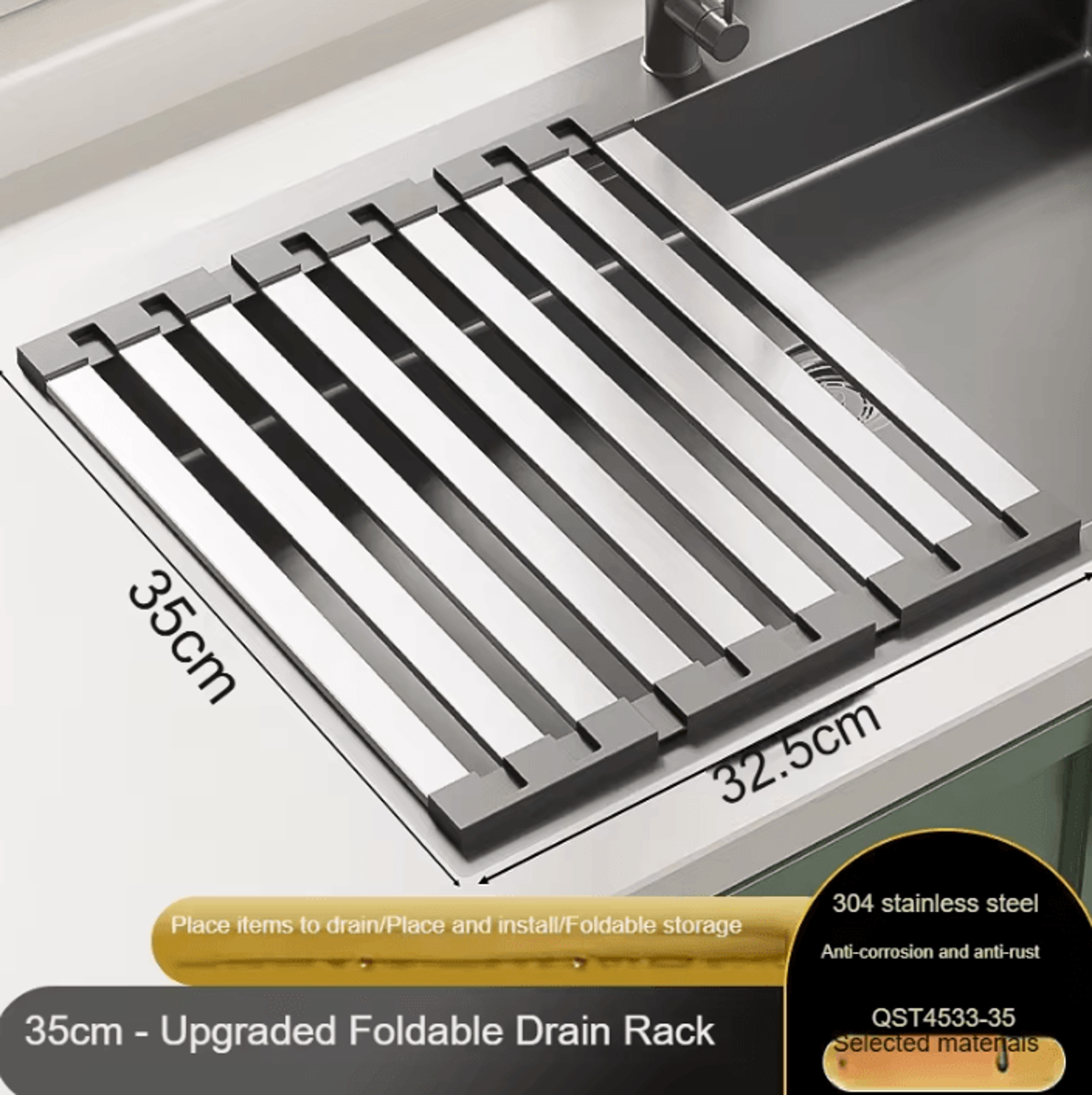Foldable 304 Stainless Steel Sink Drain Rack For Dish Drying  Kitchen Organization 4