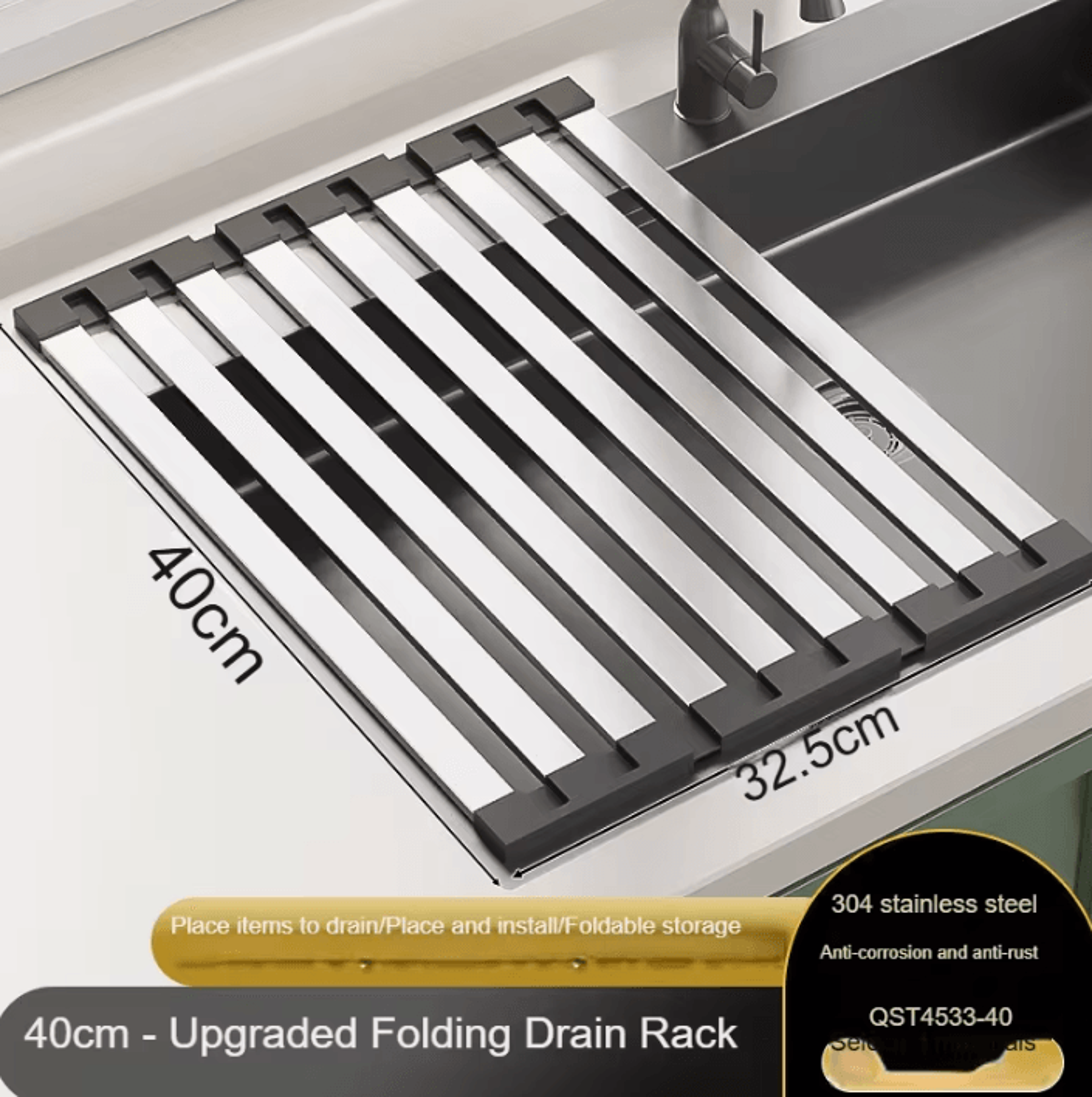Foldable 304 Stainless Steel Sink Drain Rack For Dish Drying  Kitchen Organization 5