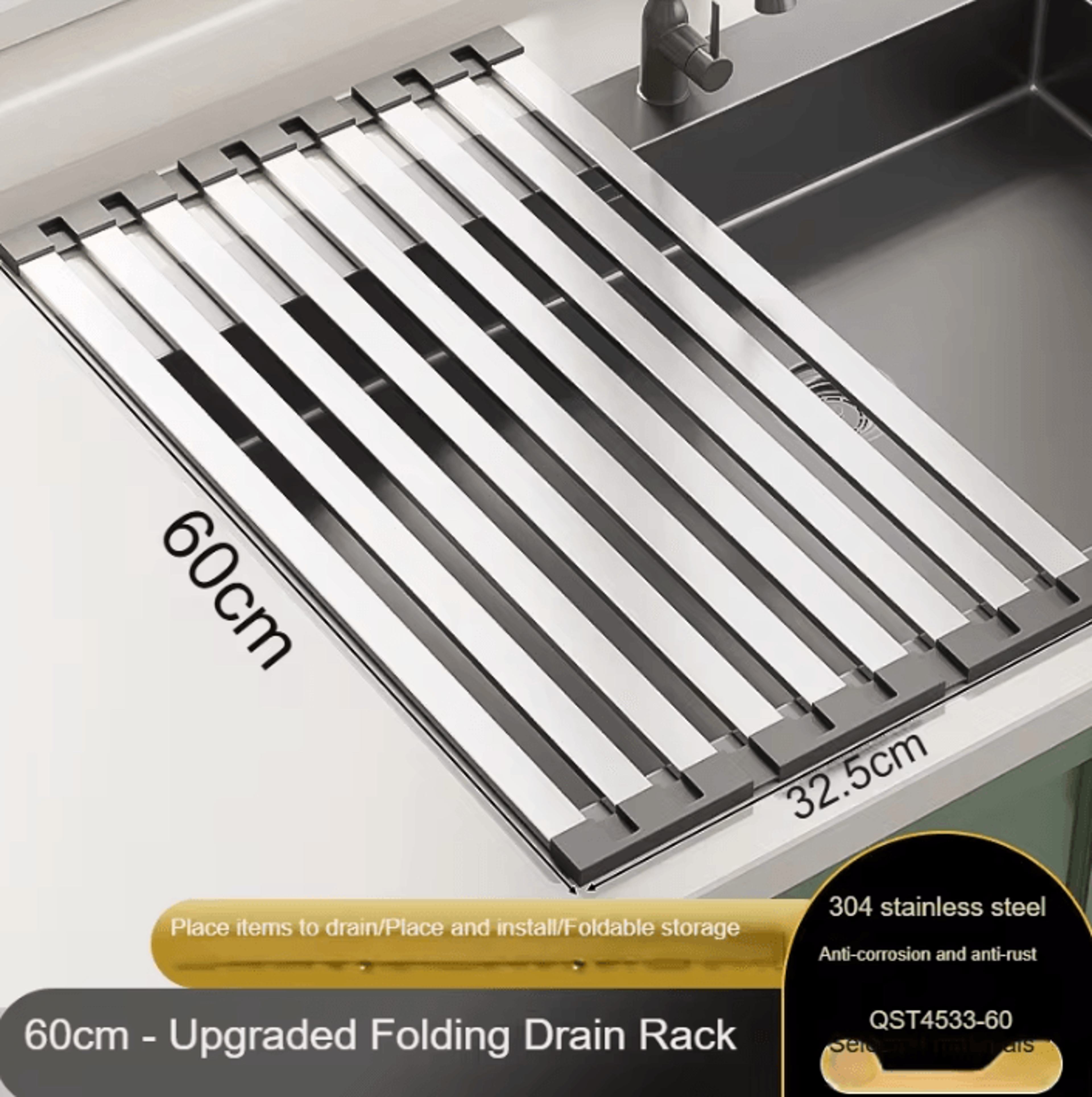 Foldable 304 Stainless Steel Sink Drain Rack For Dish Drying  Kitchen Organization 8