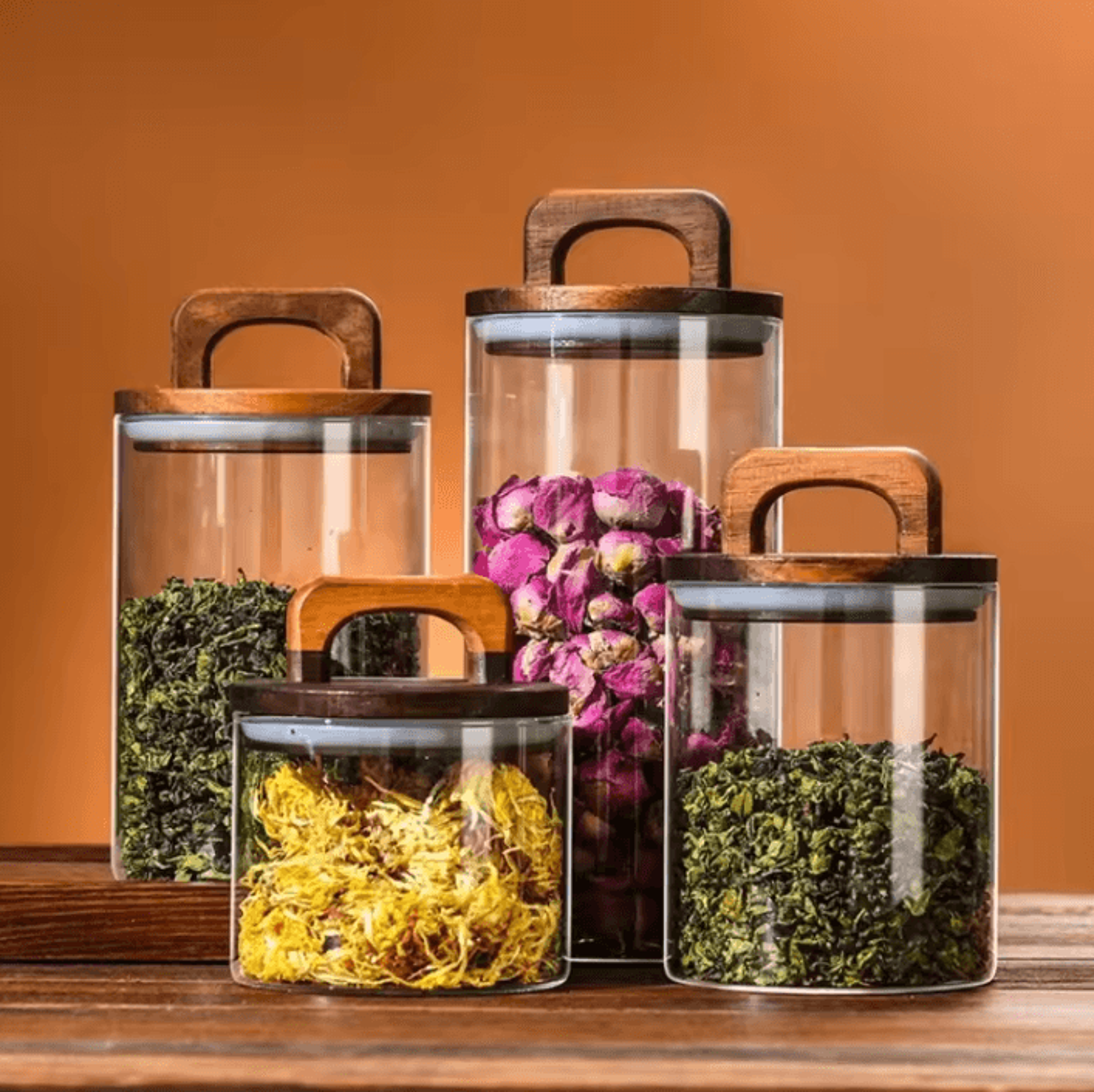 Clear Glass Storage Jar With Bamboo Lid For Coffee Tea  Pantry Organization 1