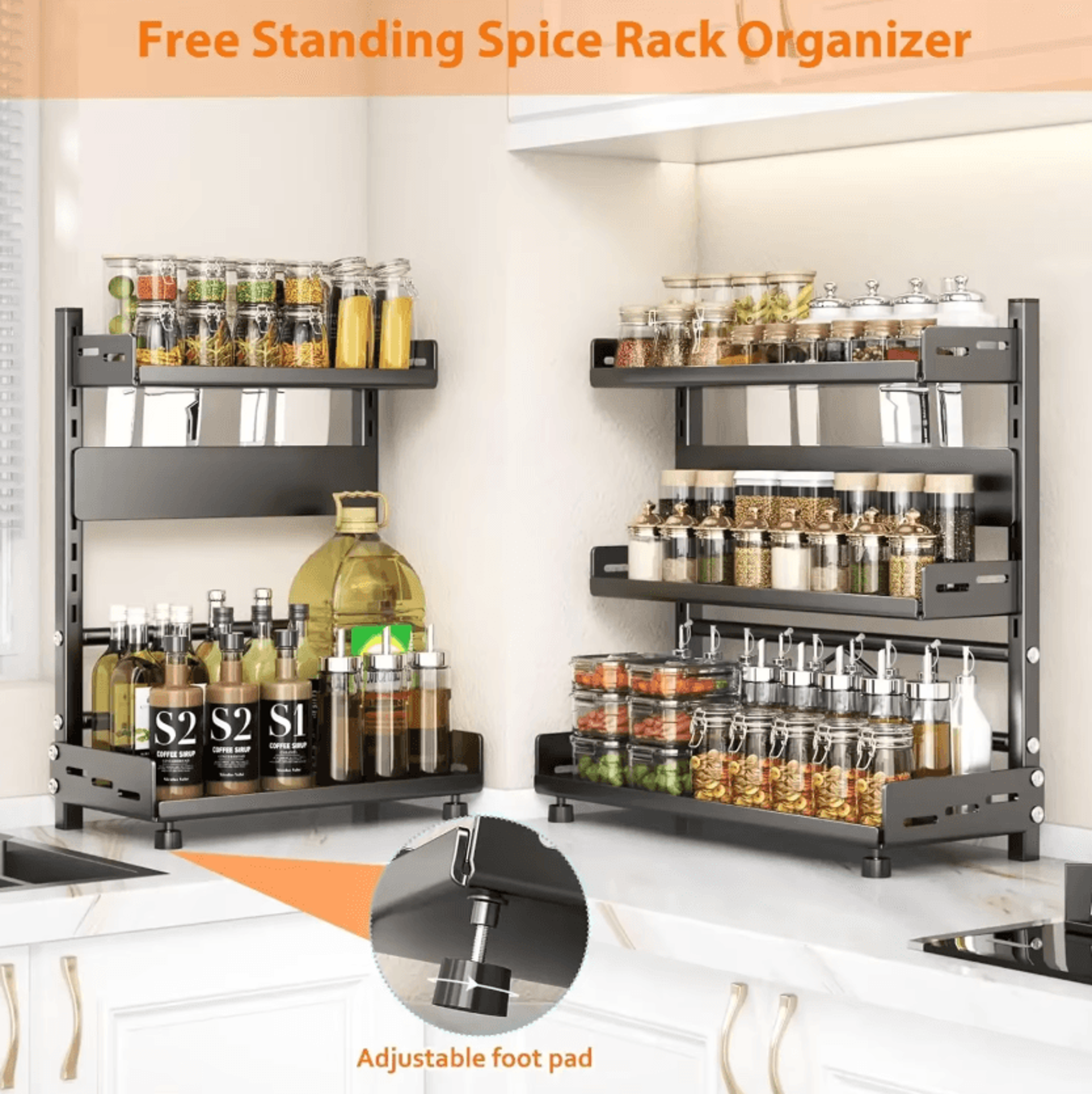 Adjustable 3Tier Spice Rack Organizer For Countertop  Cabinet Storage 1
