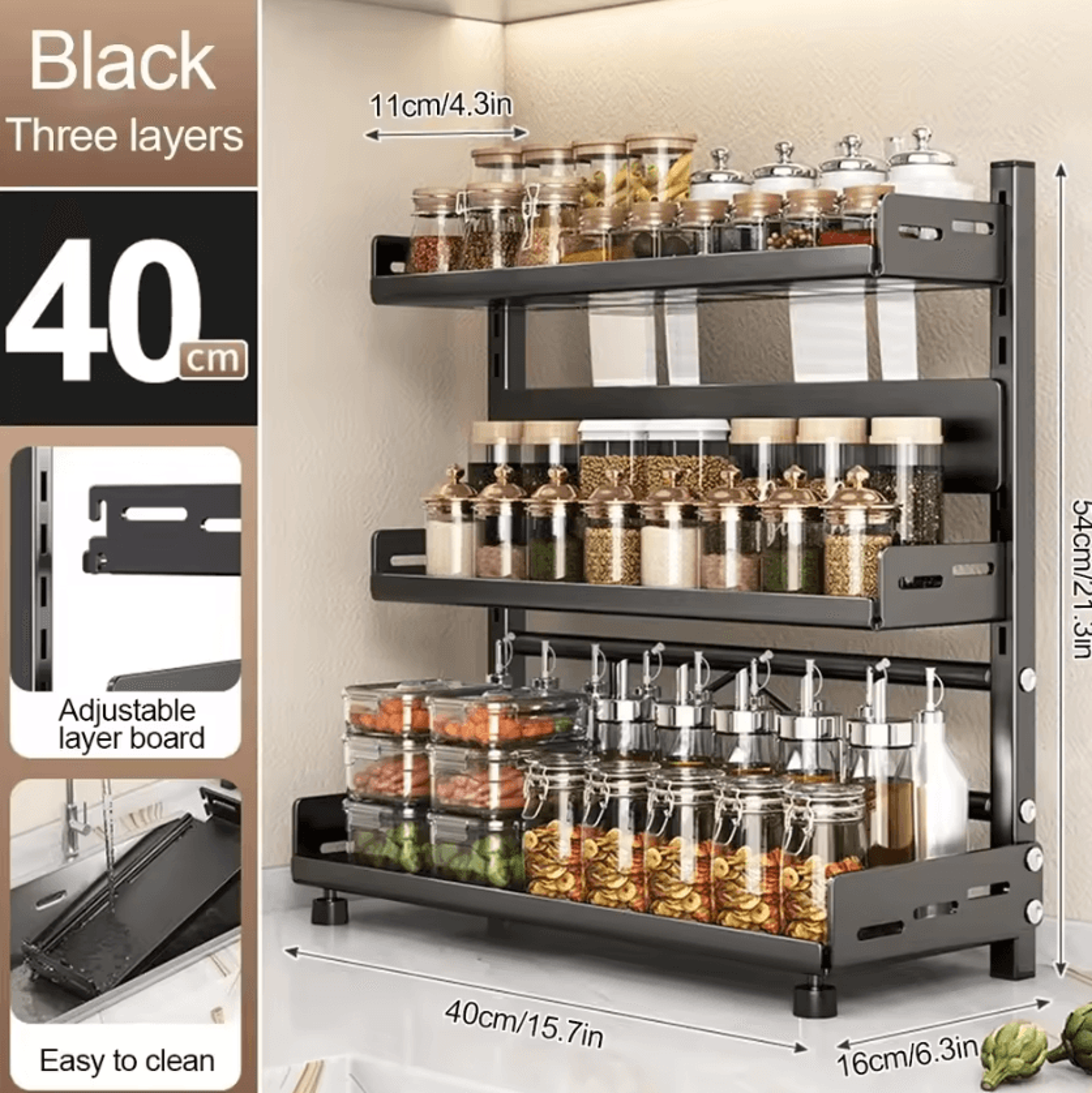 Adjustable 3Tier Spice Rack Organizer For Countertop  Cabinet Storage 3