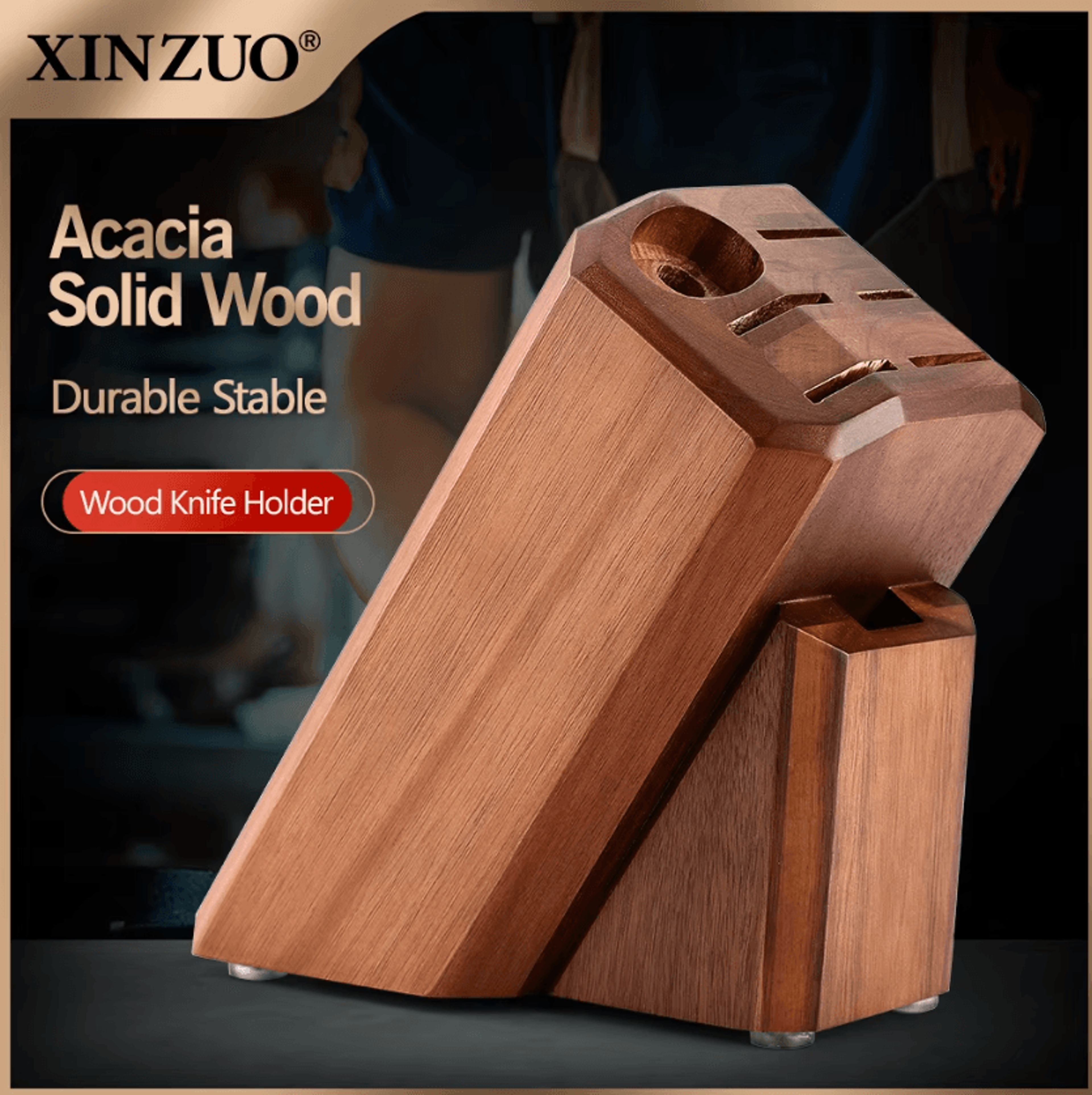 xinzuo acacia wood knife block organizer