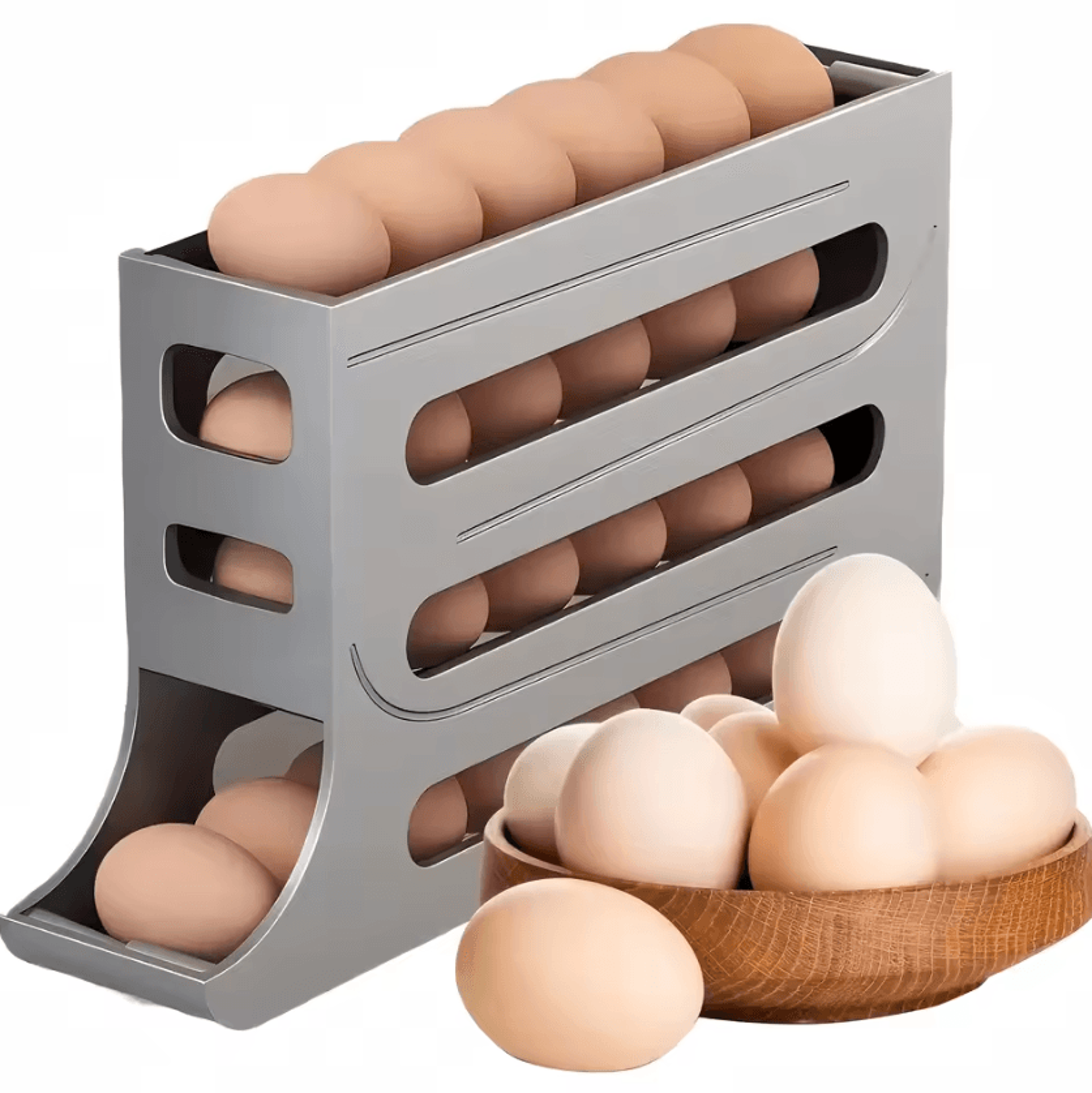 AutoRolling Egg Organizer Rack  4Tier Refrigerator Egg Storage Holder 5